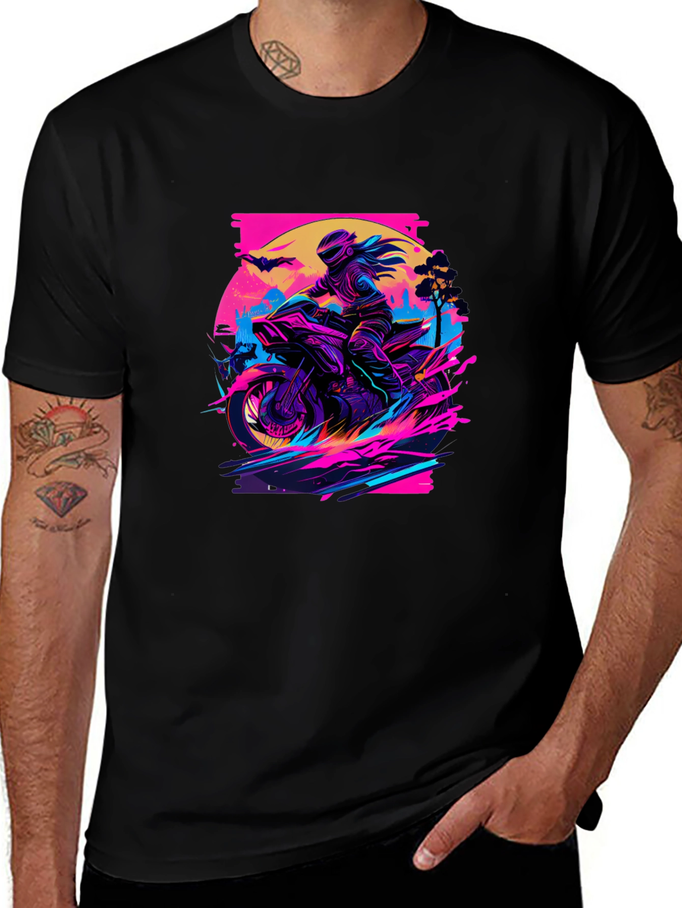 Retro Biker T-Shirt - Synthwave Motorcycle Design