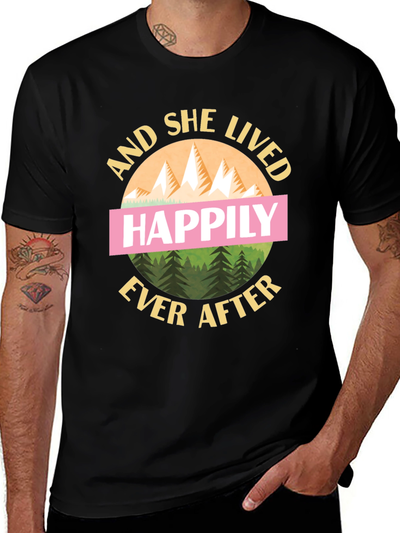 Black Happily Ever After Graphic Tee - Mountain Design T-Shirt main image
