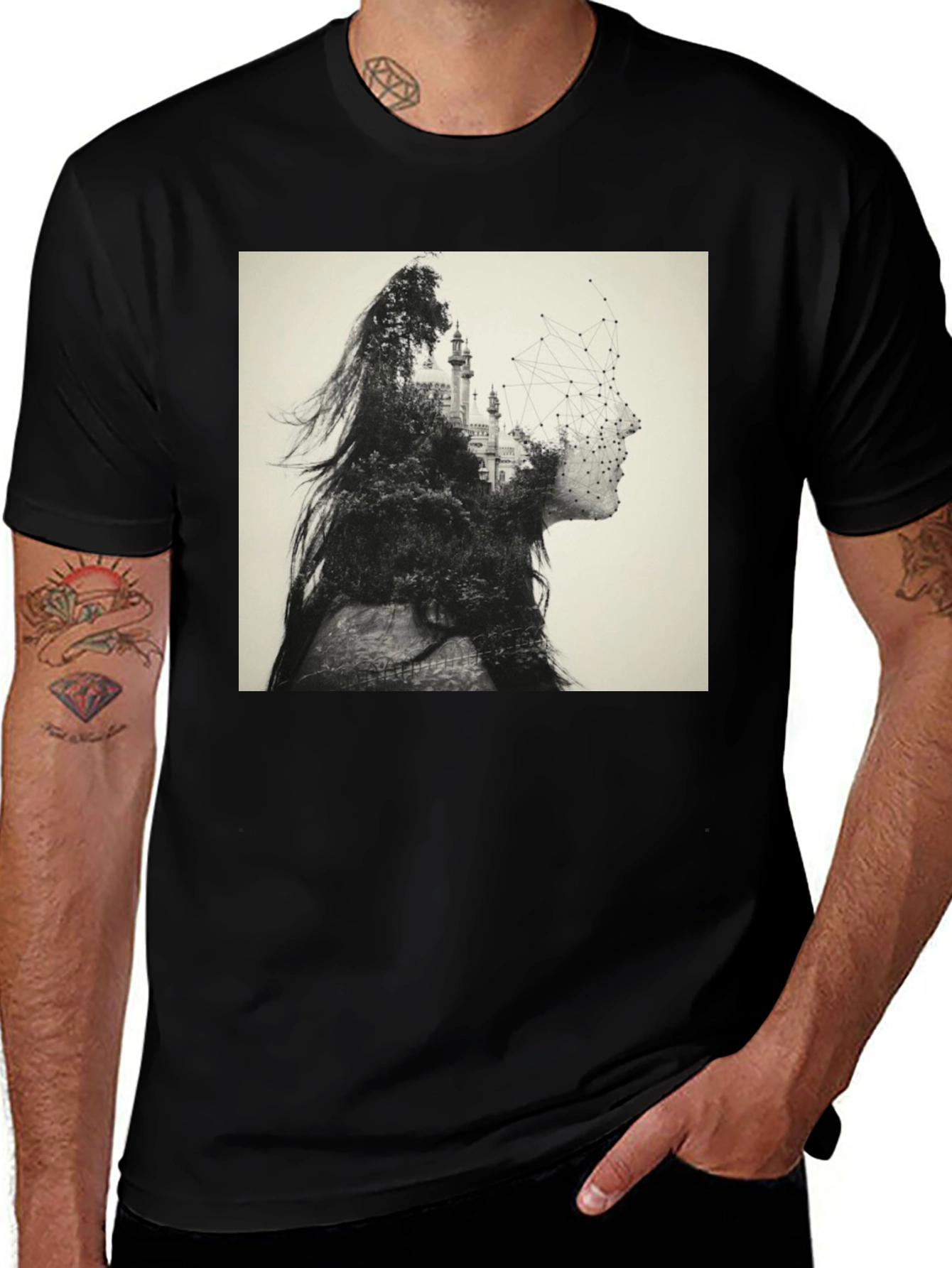 Variant 30 of Abstract Woman Graphic Tee - Black Cotton Blend