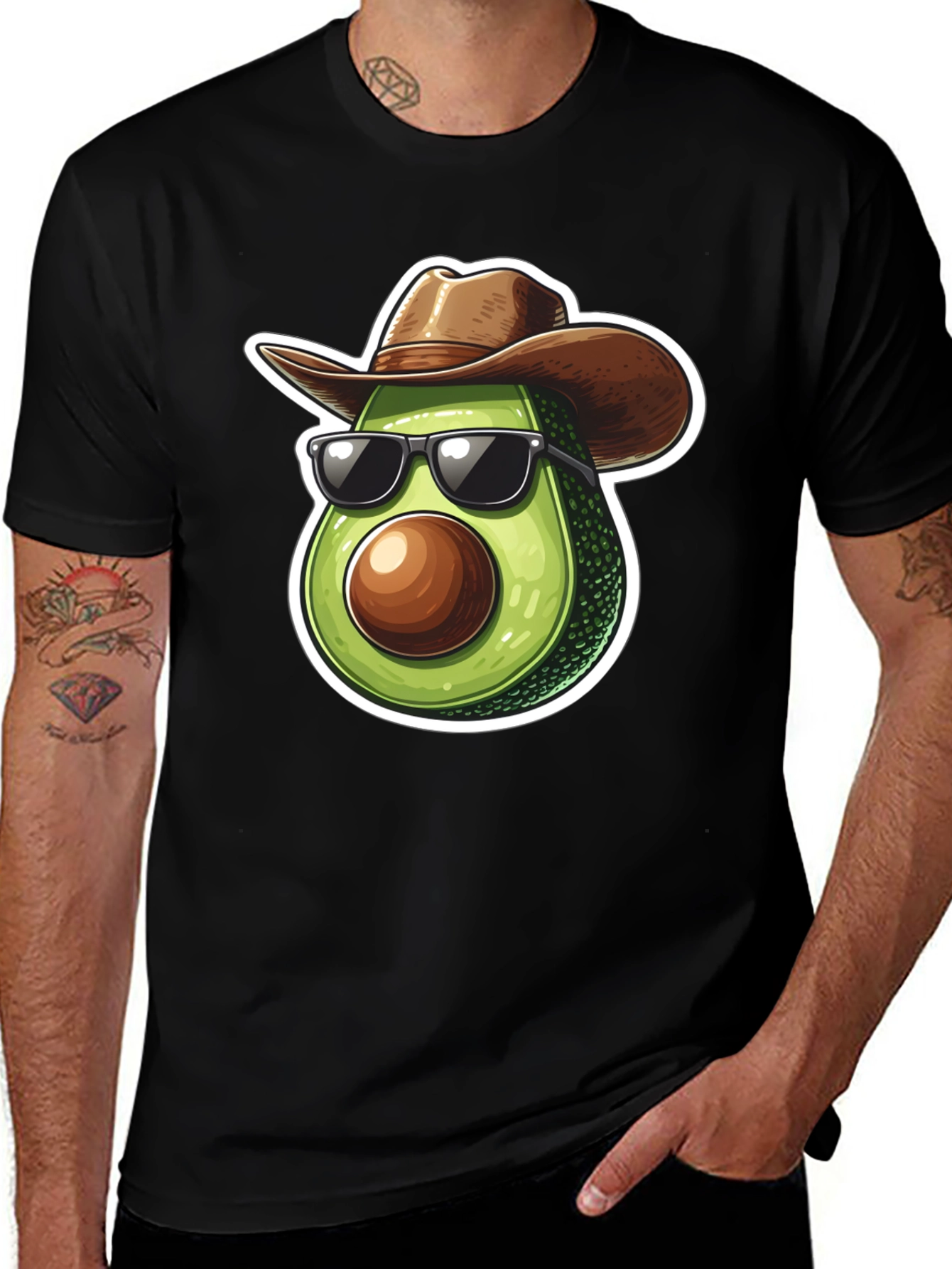 Black Cool Avocado Cowboy Graphic Tee - Black T-Shirt main image
