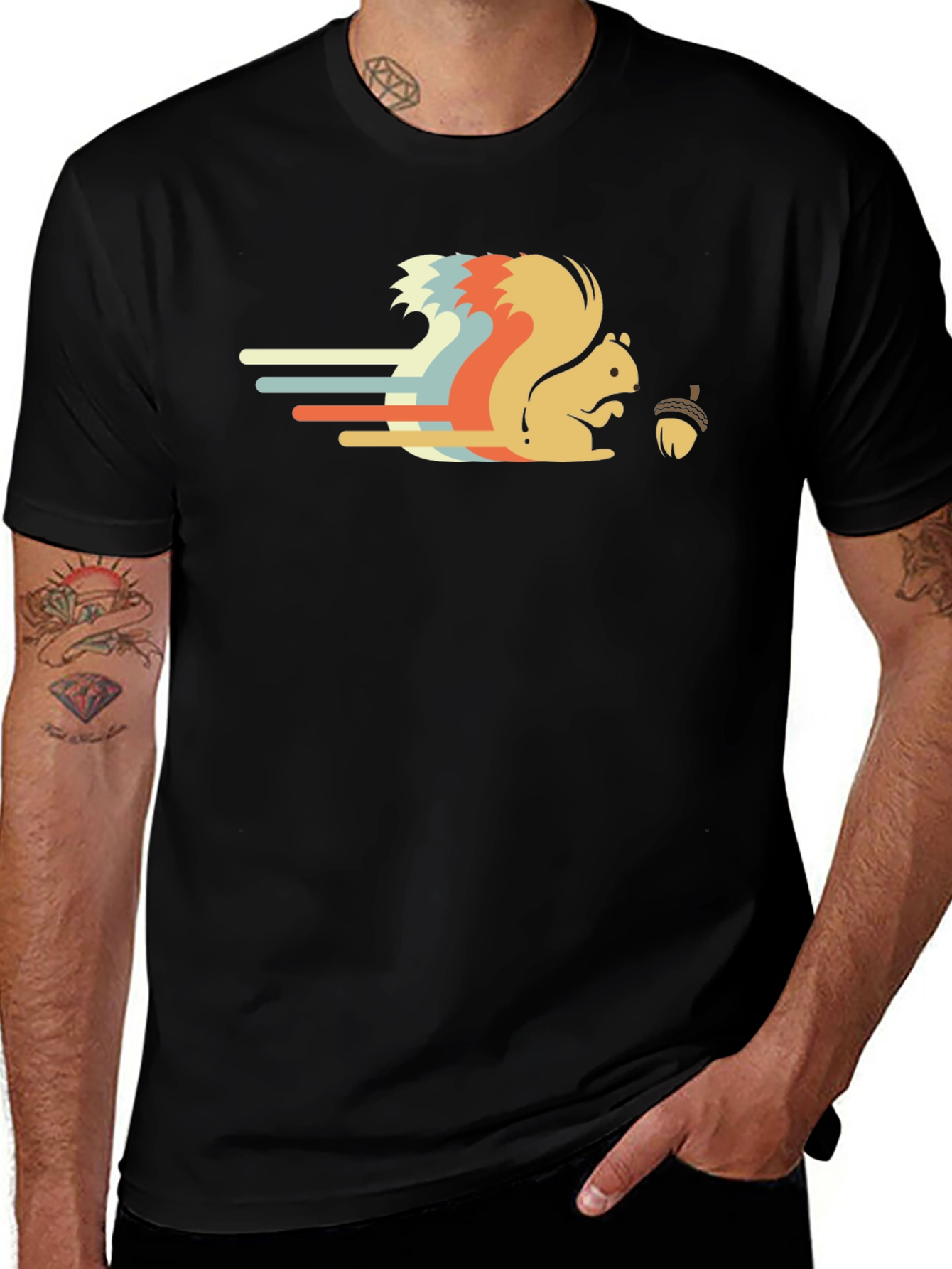 Variant 25 of Retro Squirrel Graphic Tee - Black Cotton T-Shirt