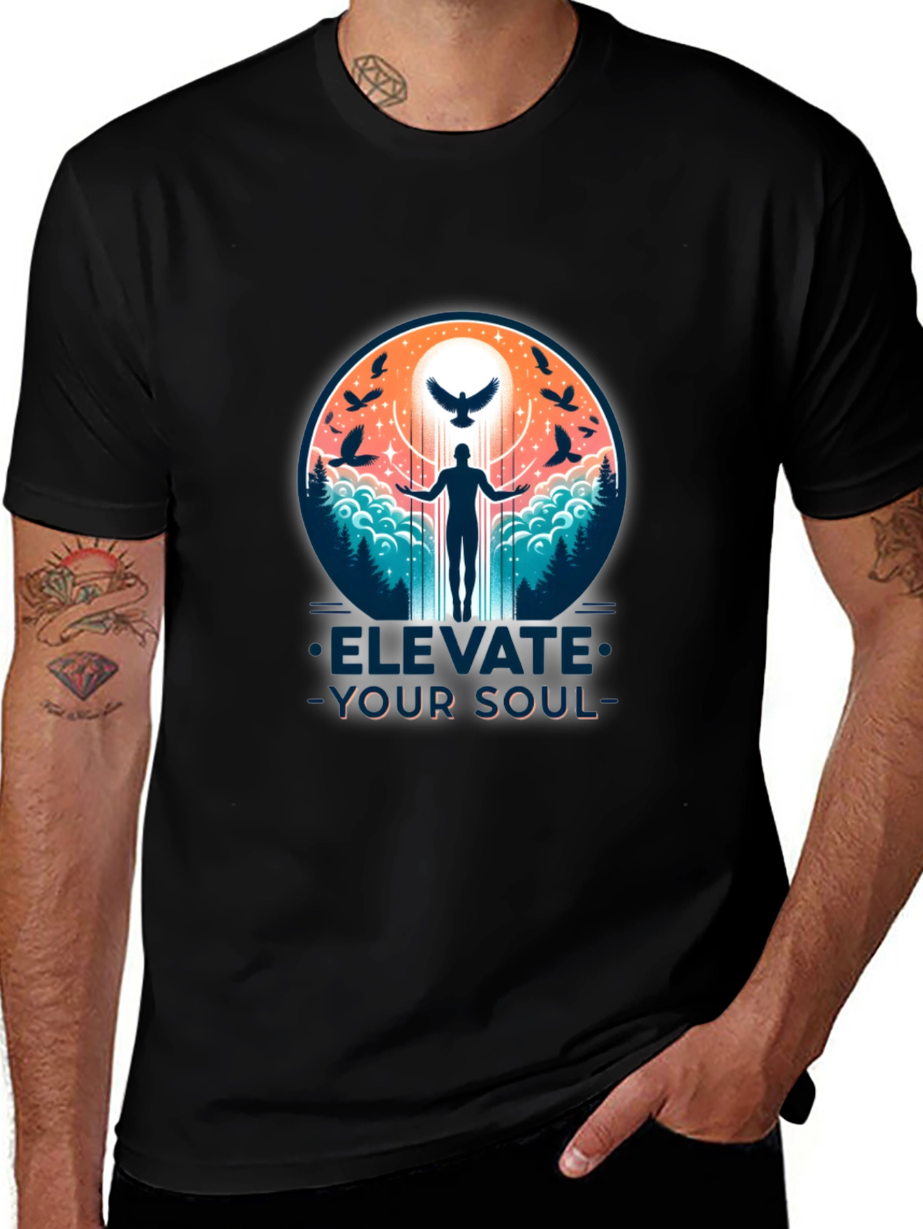Variant 16 of Elevate Your Soul Graphic Tee - Black Cotton T-Shirt
