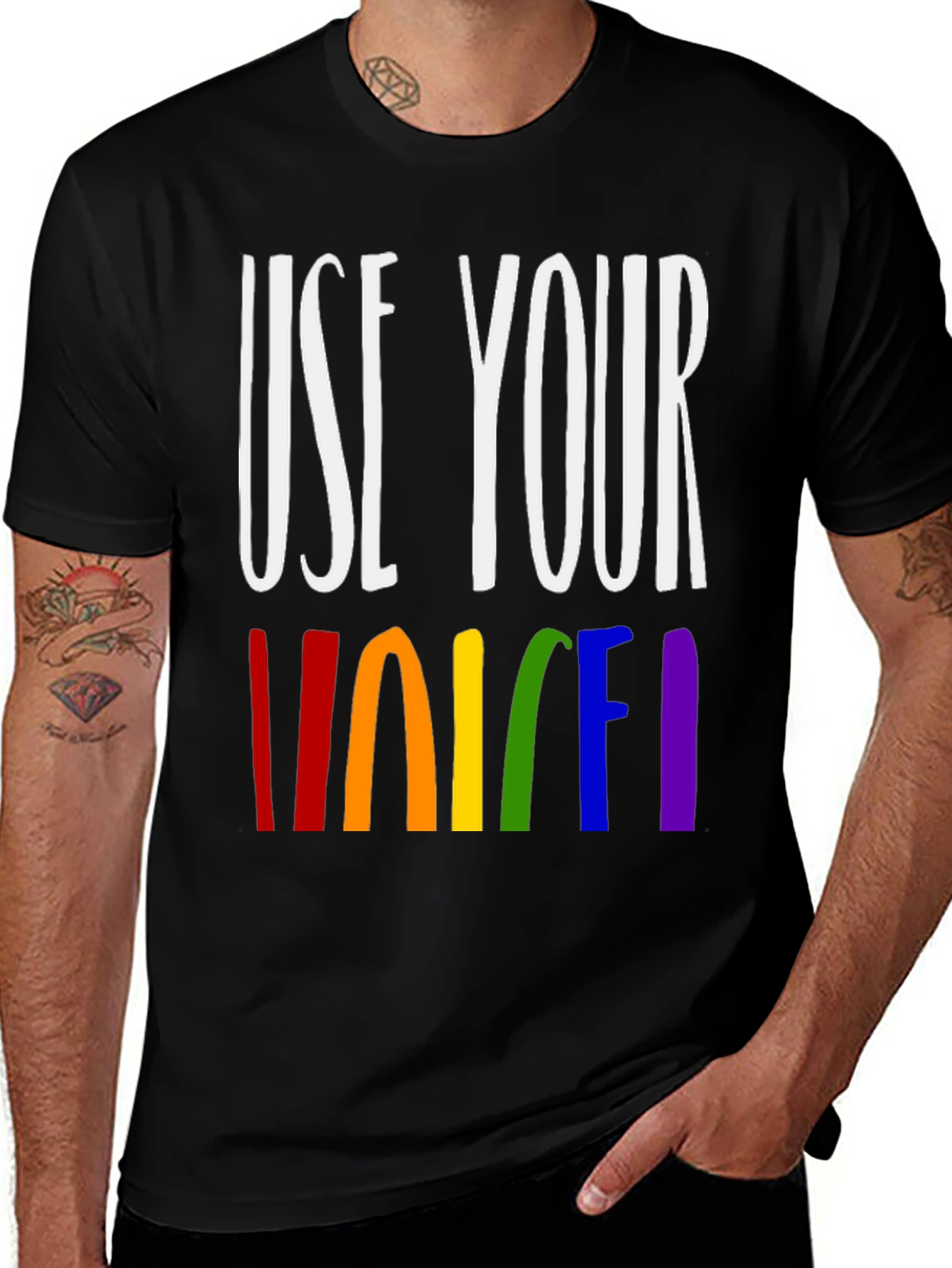Variant 23 of Use Your Voice T-Shirt - LGBTQ+ Pride Rainbow Graphic Tee