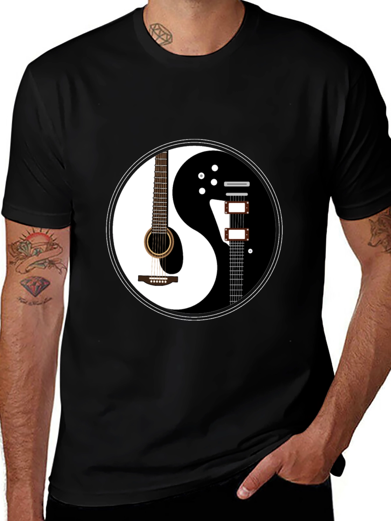 Variant 19 of Yin Yang Guitar Graphic T-Shirt - Black