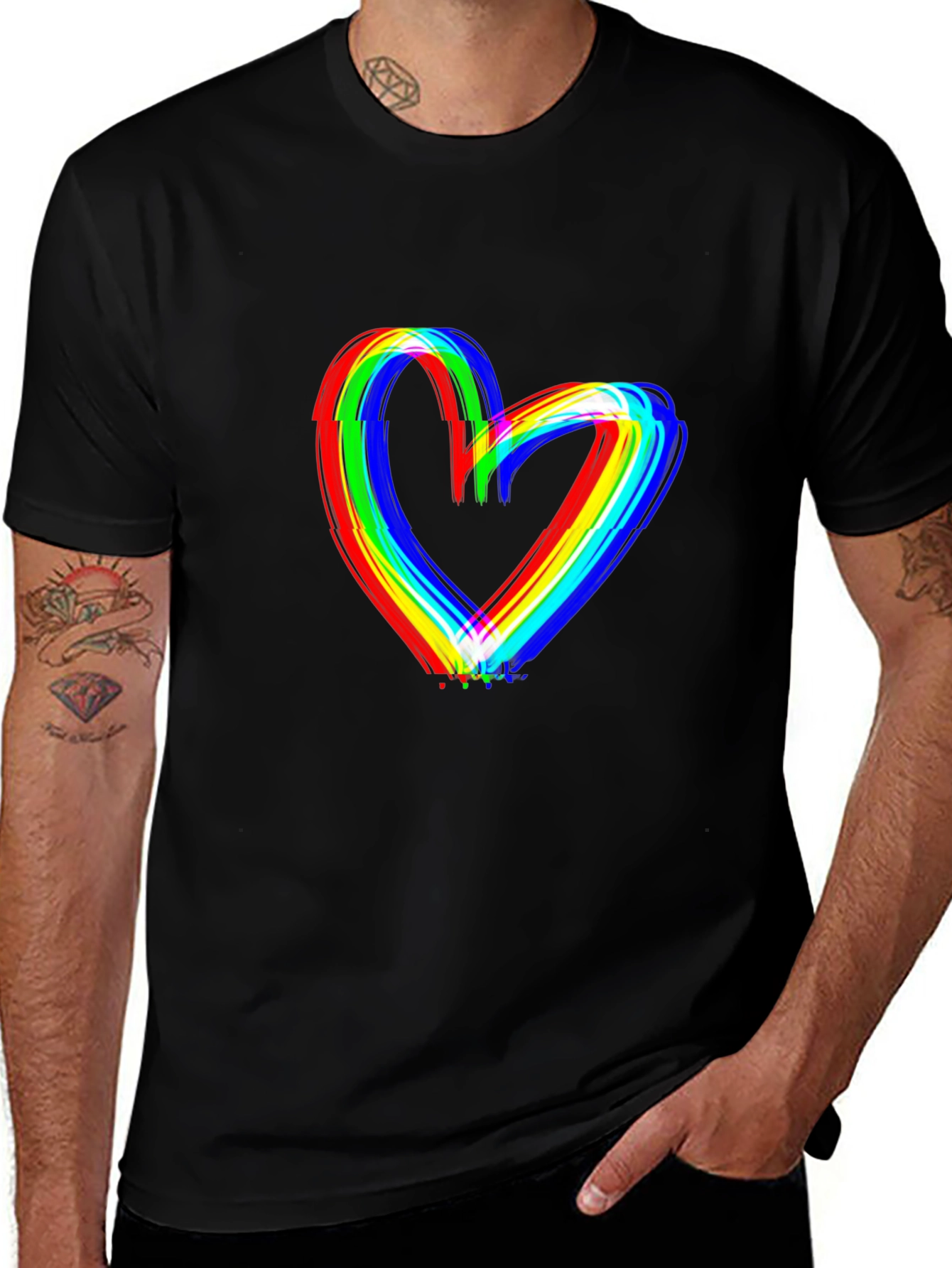 Variant 5 of Colorful Heart Graphic Black T-Shirt