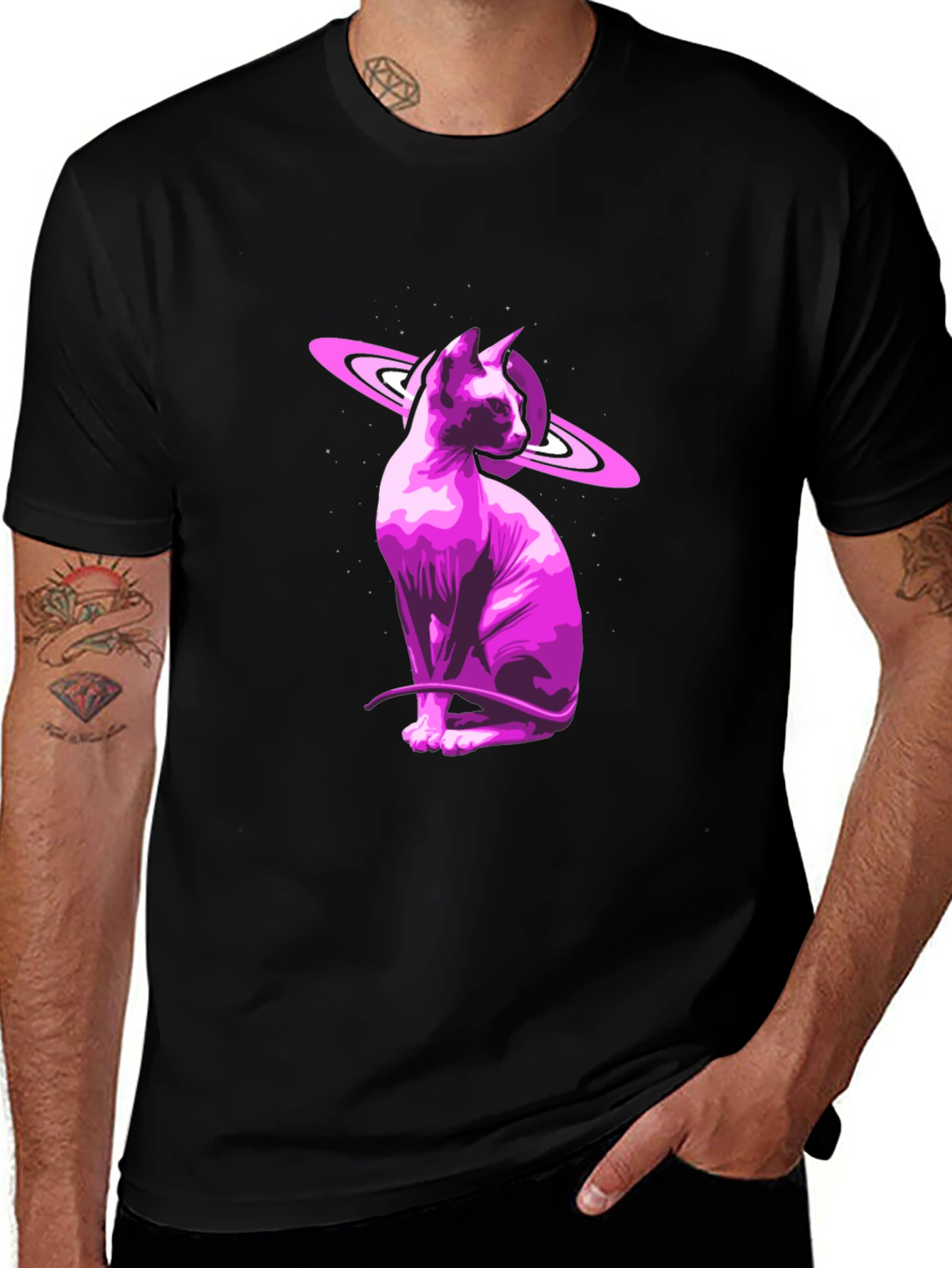 Variant 12 of Cosmic Sphynx Cat Graphic Tee - Black