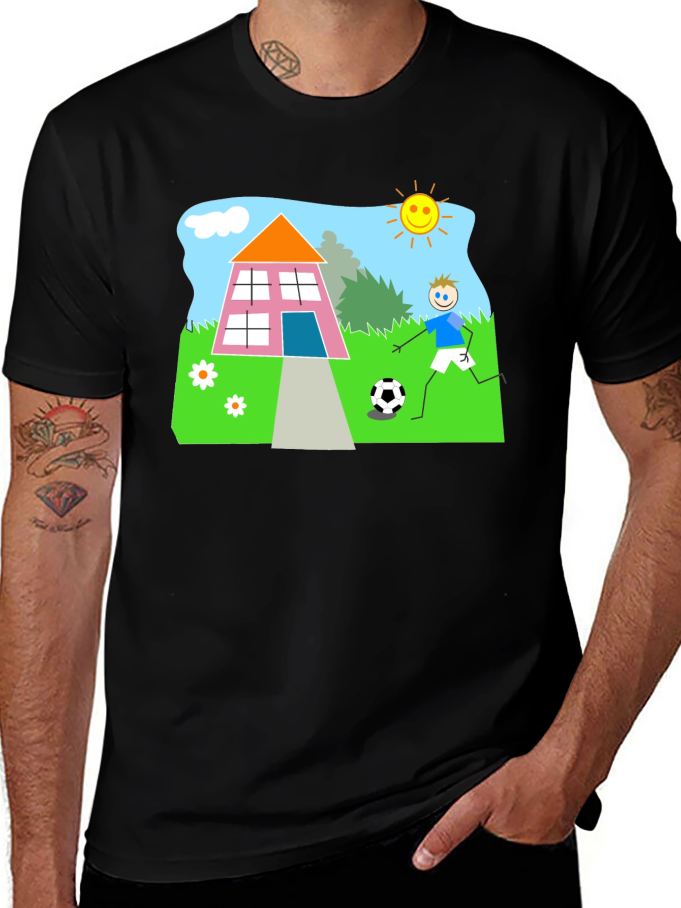 Variant 27 of Fun Kid's Drawing Black Cotton T-Shirt