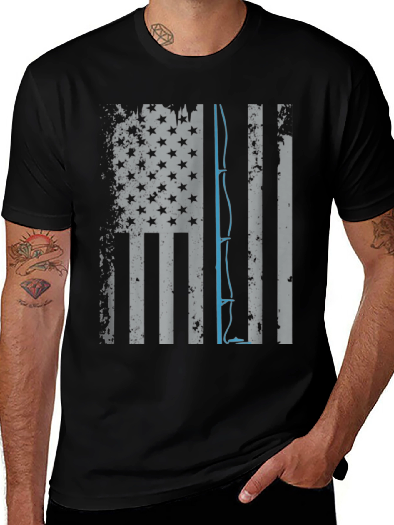 Black Fishing Rod USA Flag Graphic T-Shirt main image