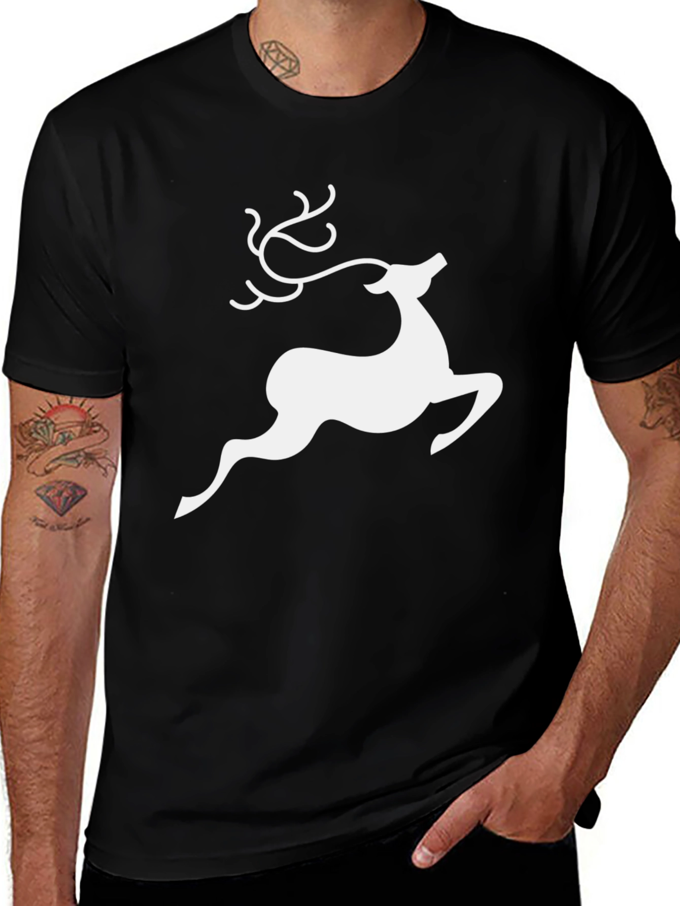Variant 10 of Reindeer Graphic Tee - Black Holiday Shirt