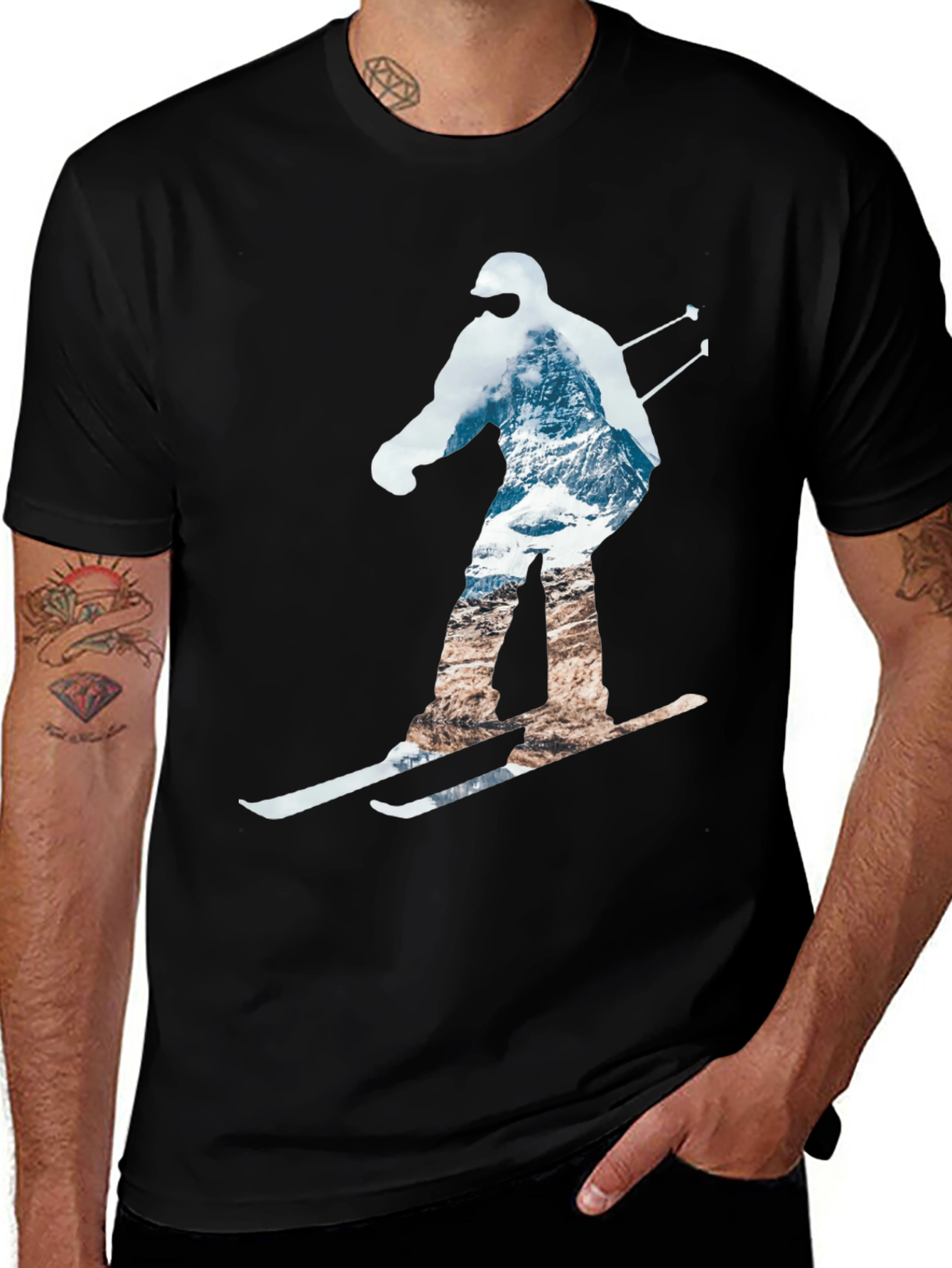 Mountain Skiing Graphic Tee - Black Cotton Comfort
