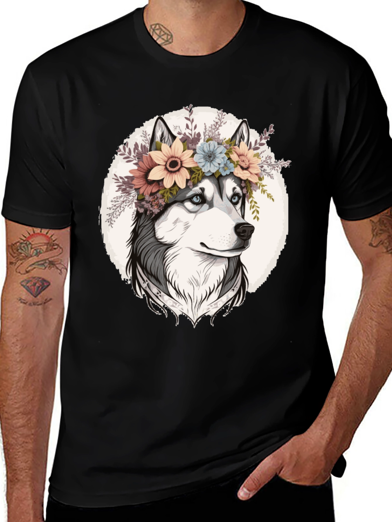 Husky Flower Crown Graphic Tee - Trendy Casual Wear