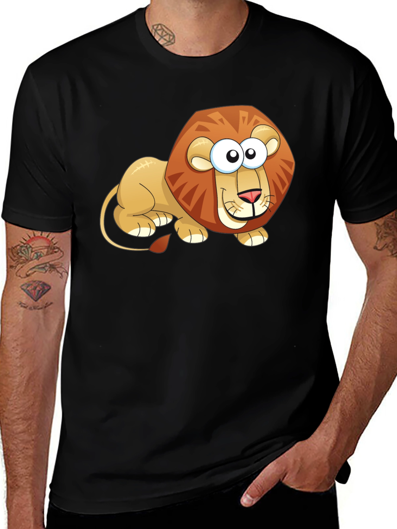 Variant 13 of Cartoon Lion Graphic T-Shirt - Casual Black Tee