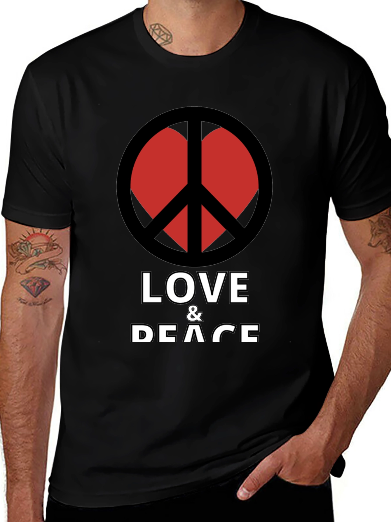 Variant 24 of Love & Peace T-Shirt - Black Crew Neck Graphic Tee