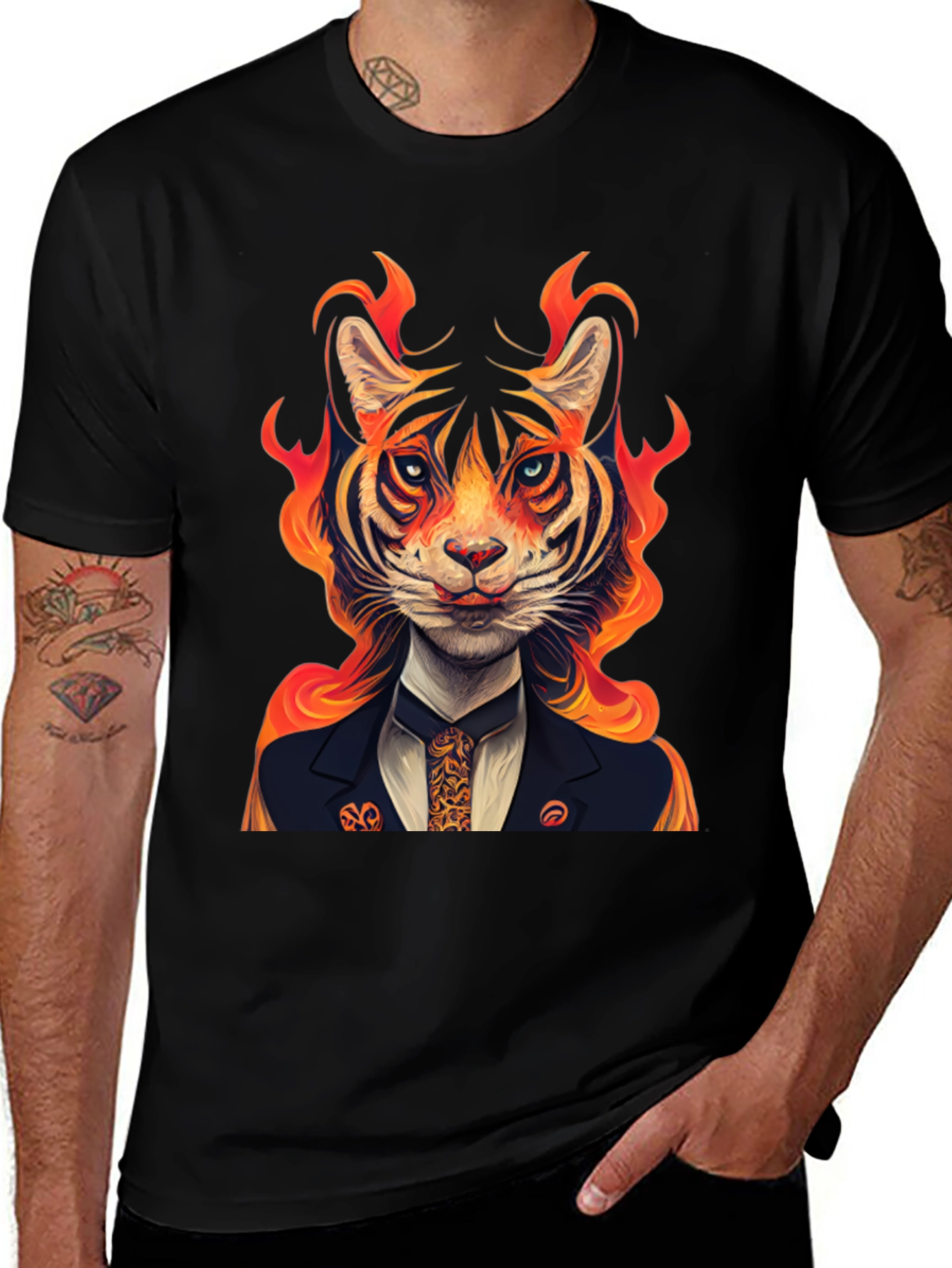 Variant 18 of Fiery Tiger Suit Tee - Unique Graphic Print