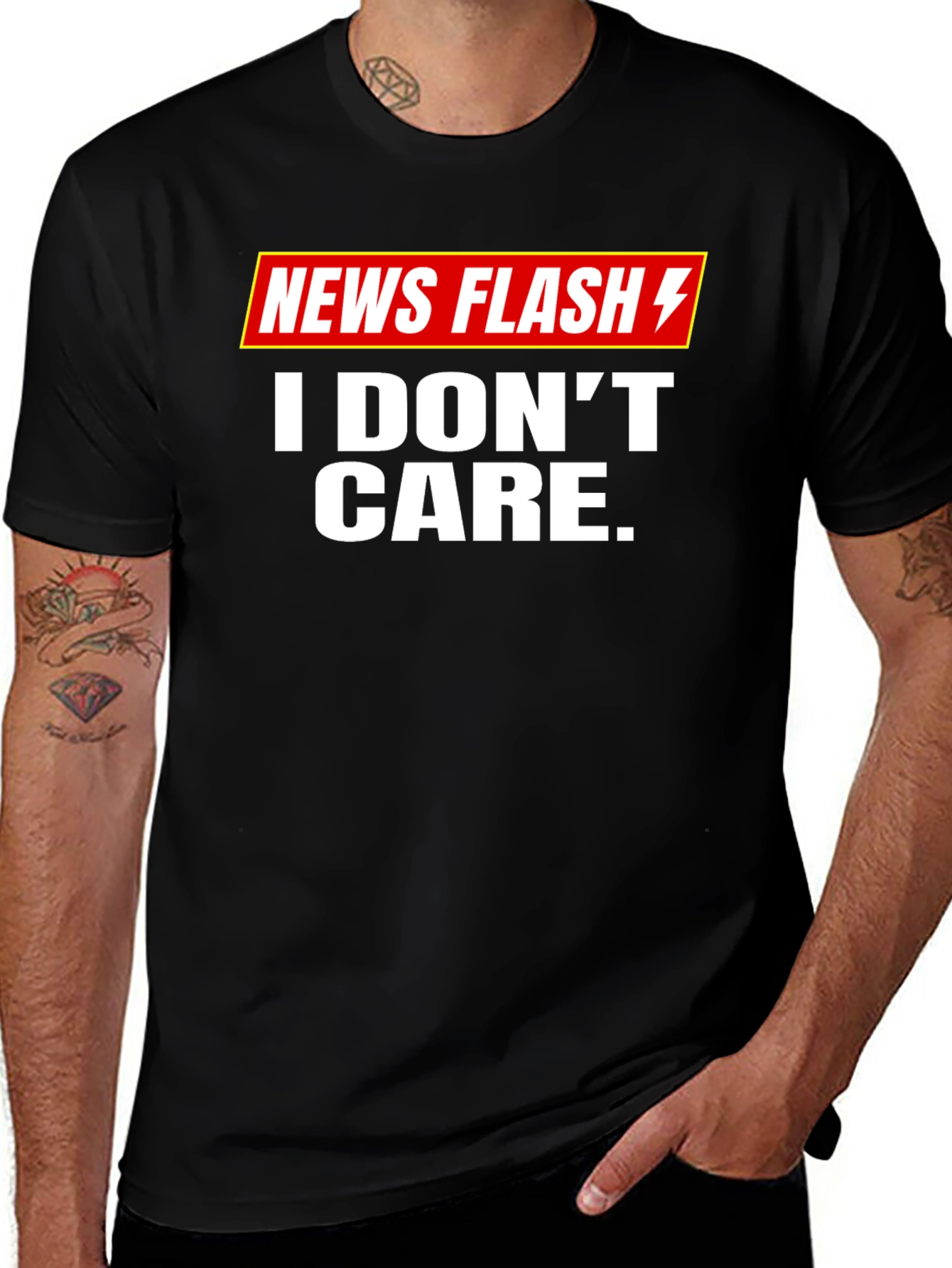 Variant 17 of News Flash I Don't Care Black Graphic T-Shirt