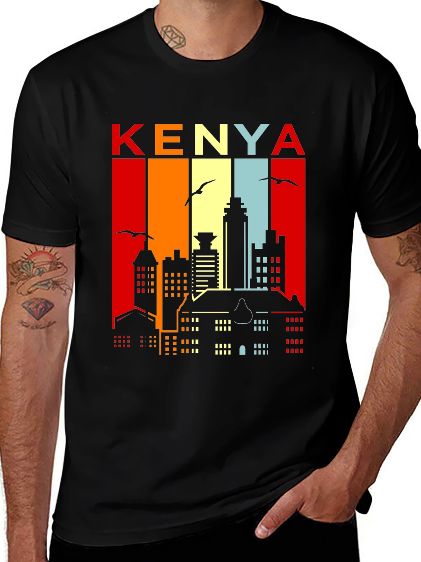 Kenya Skyline Retro Graphic T-Shirt