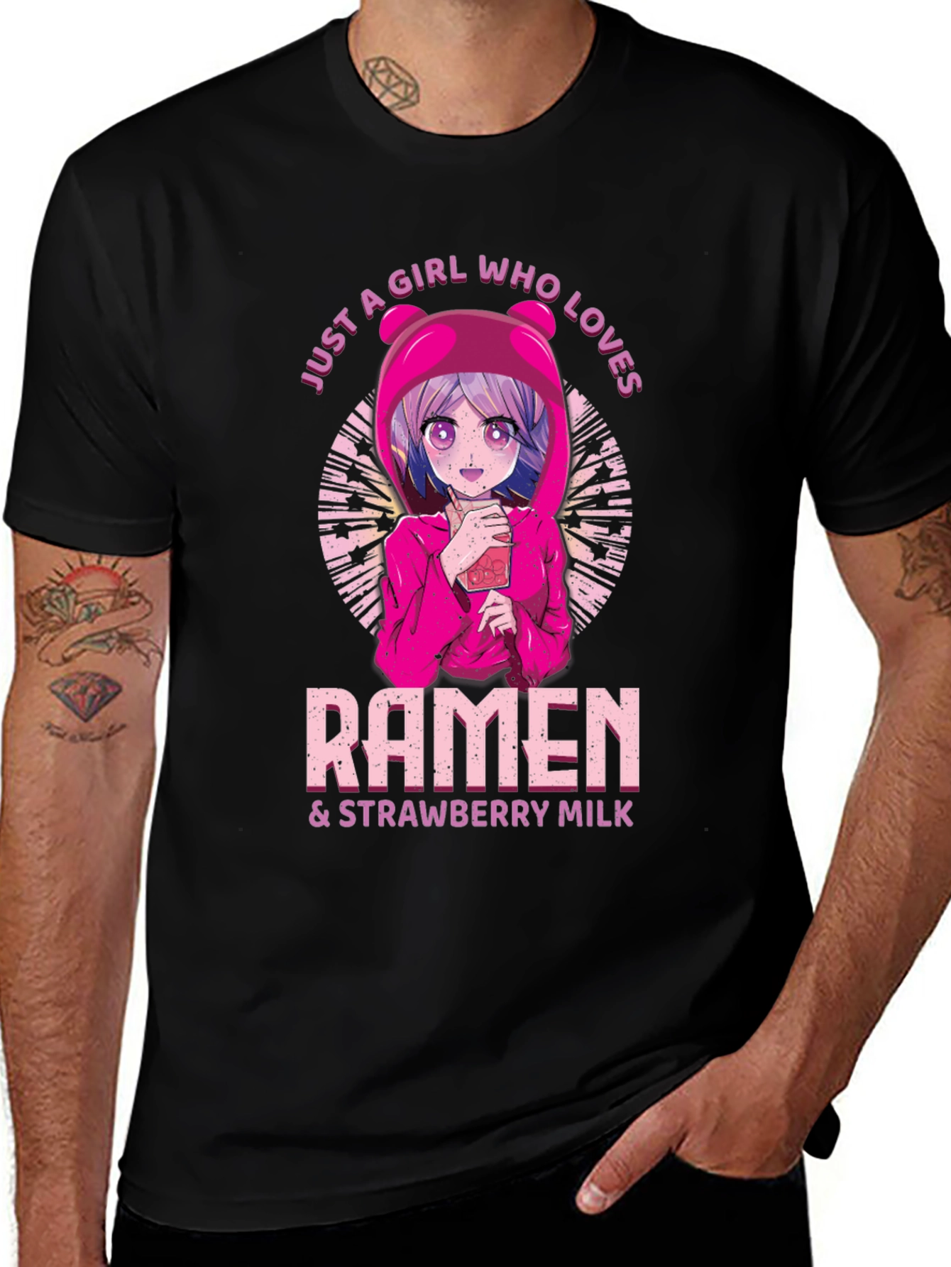 Ramen & Strawberry Milk Anime Girl T-Shirt