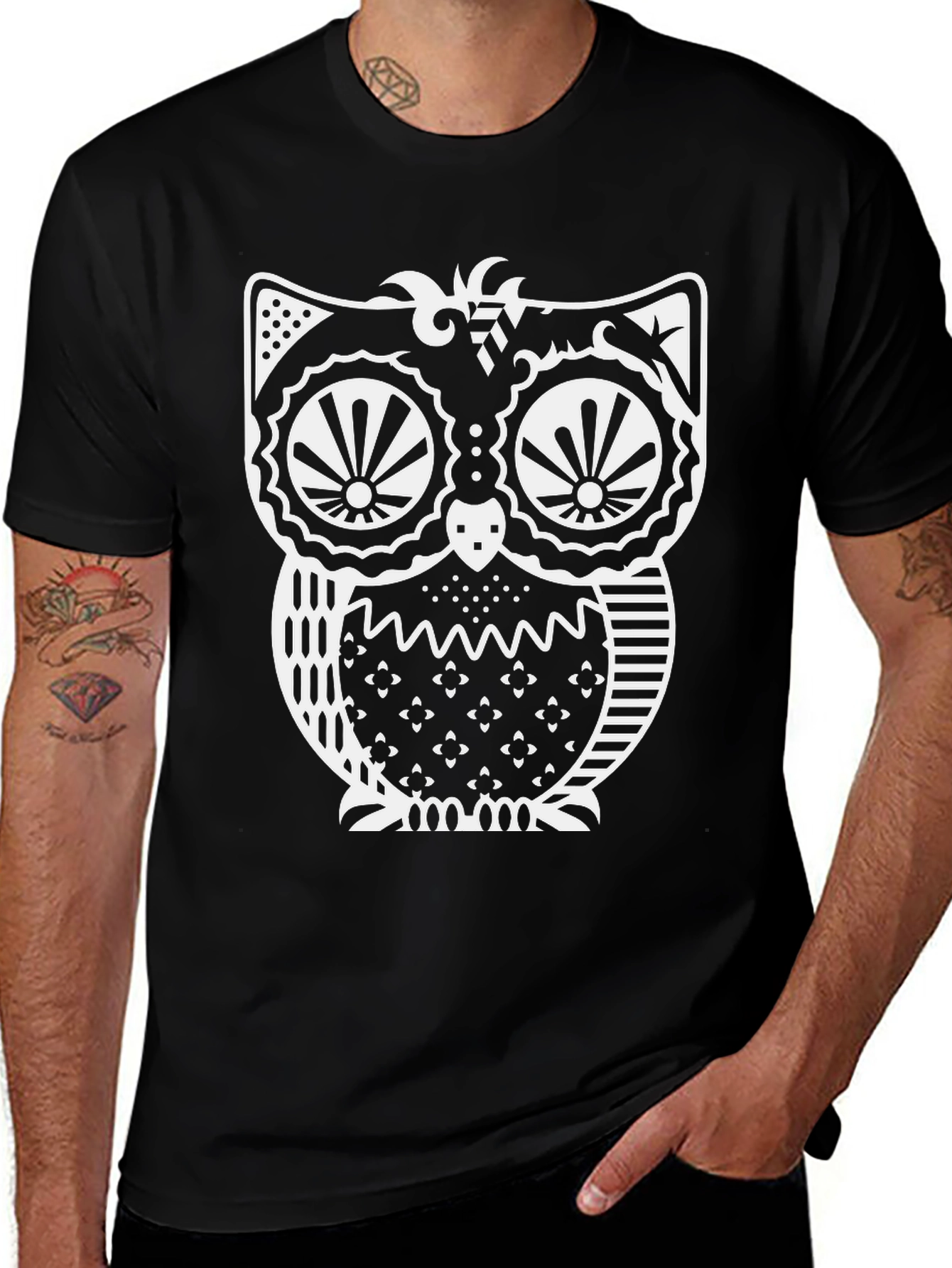 Variant 17 of Stylish Owl Graphic Print Black T-Shirt
