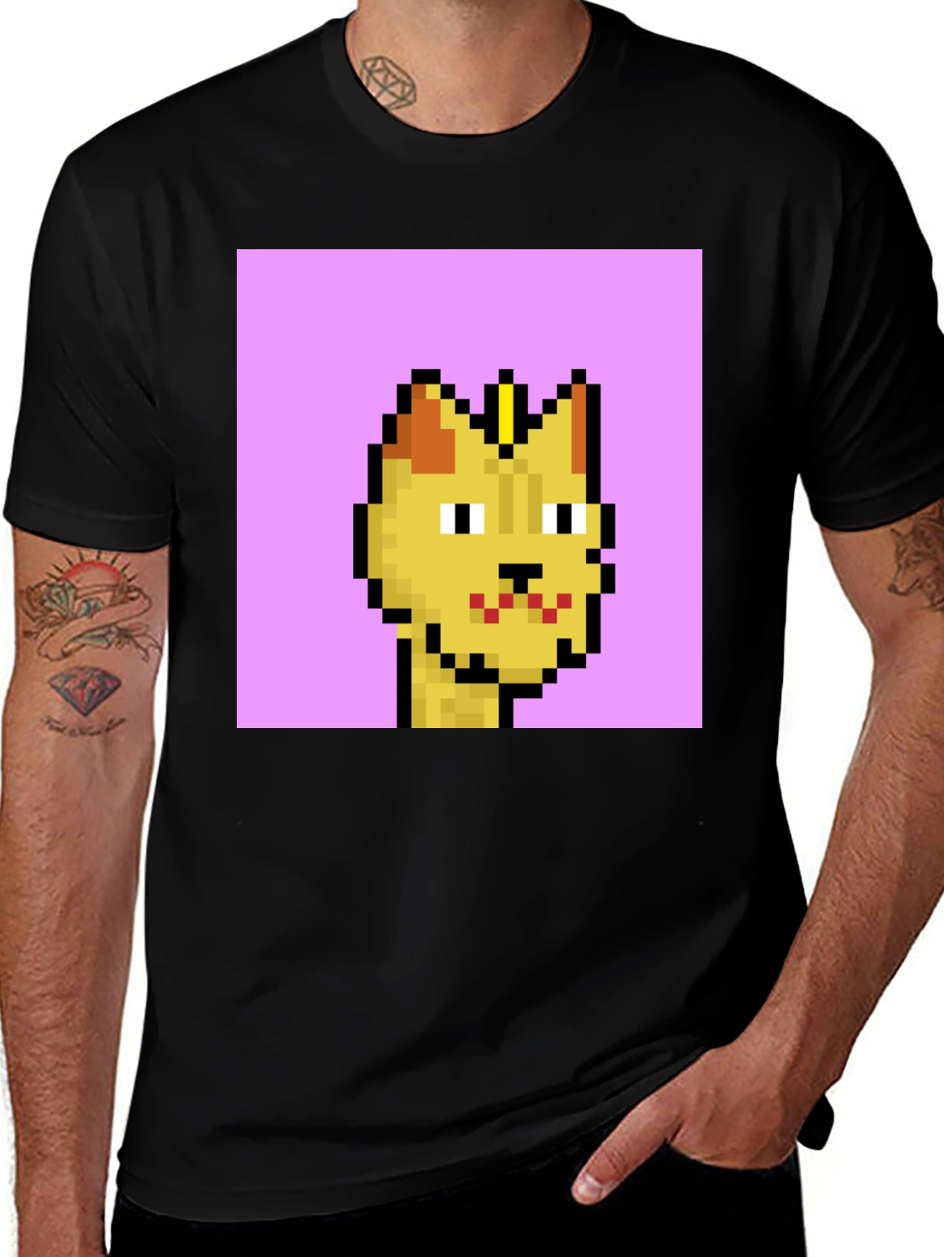 Variant 26 of Pixel Cat Graphic Tee - Black Cotton T-Shirt