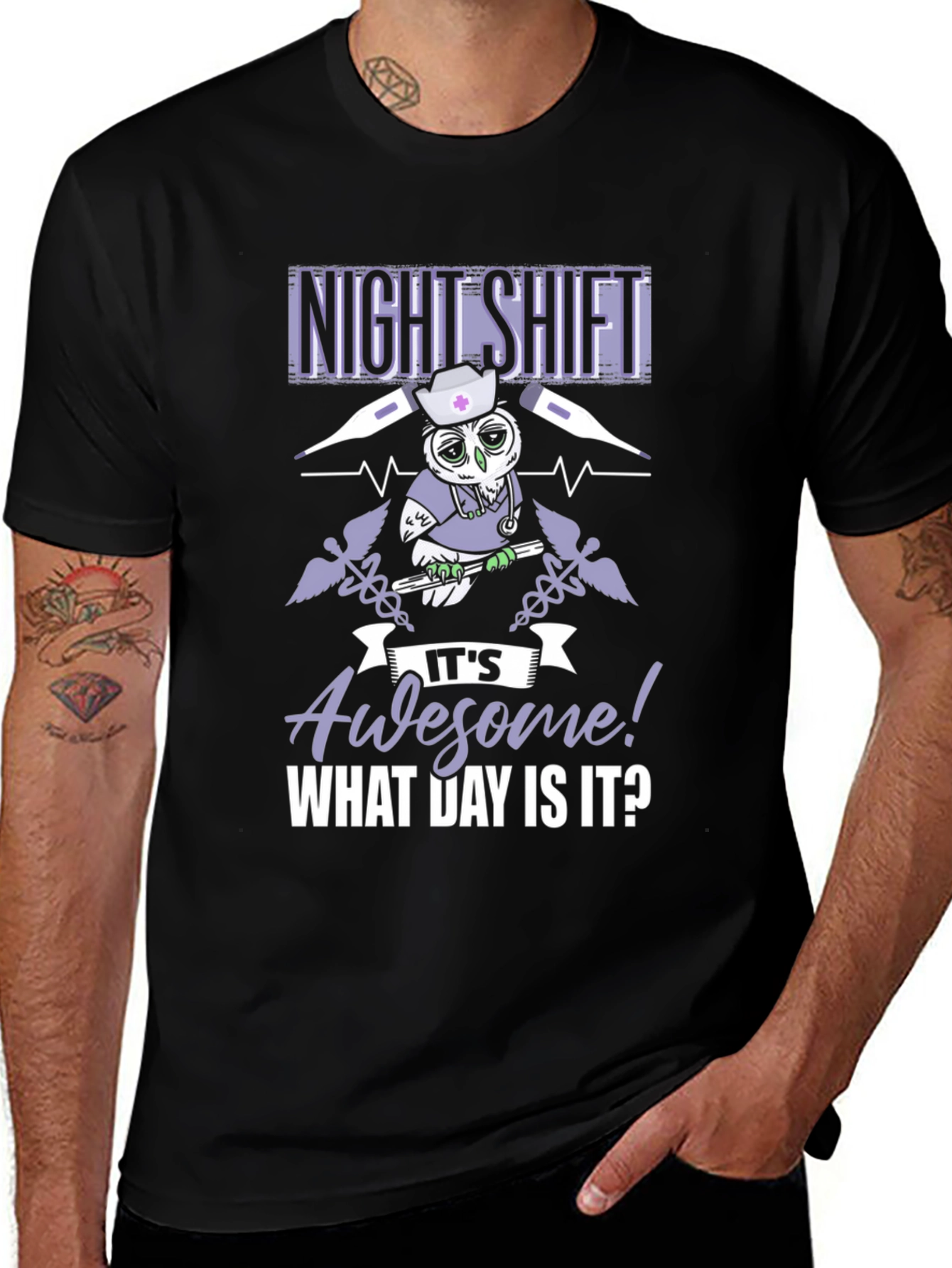 Variant 14 of Night Shift Nurse Owl Graphic T-Shirt