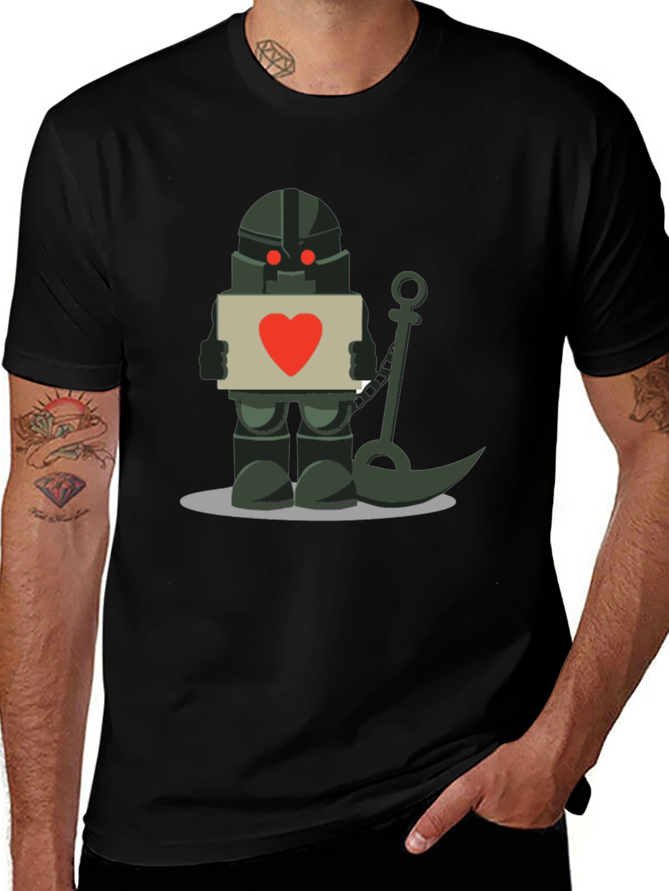 Black Heart Robot Graphic Black Tee main image