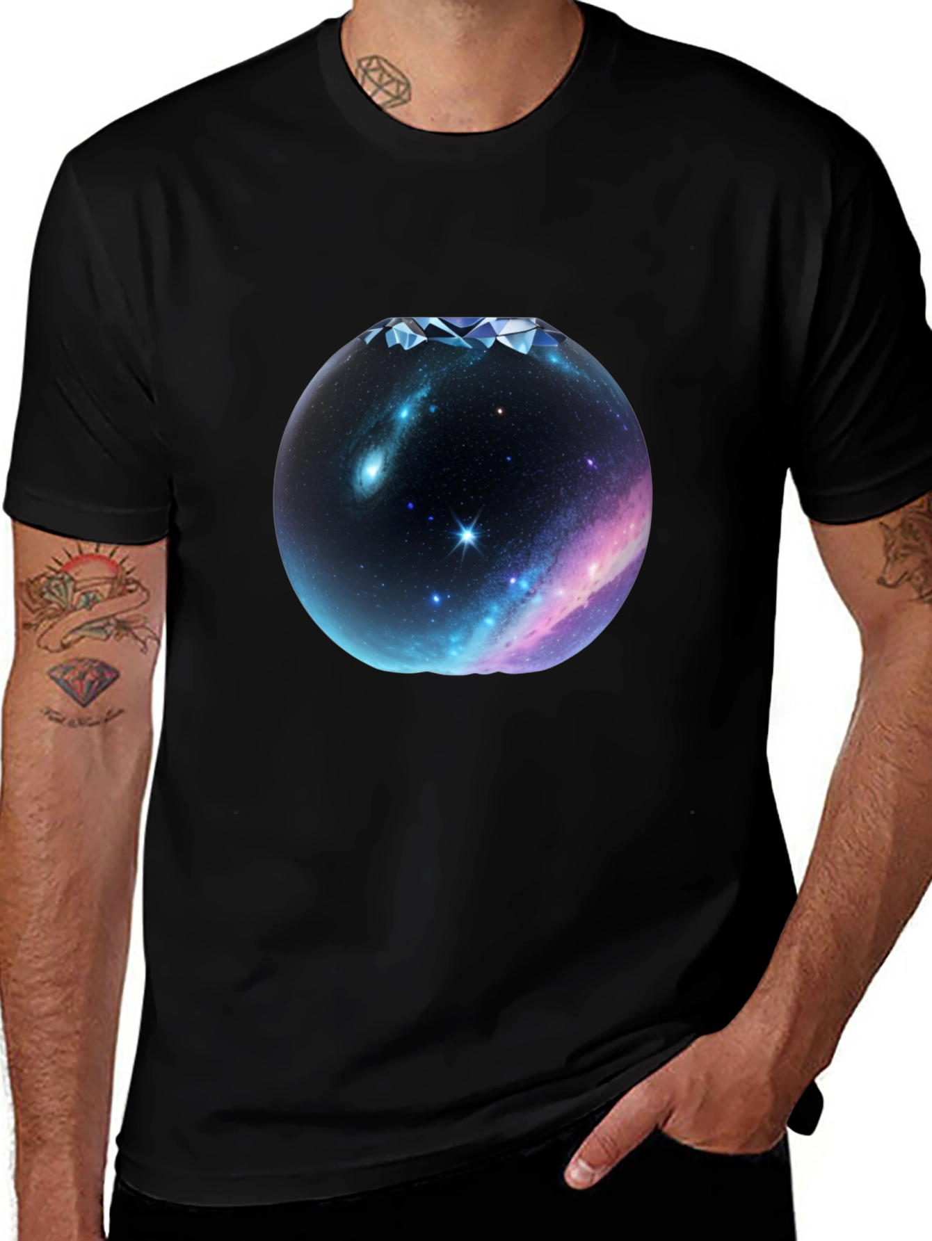 Variant 25 of Galaxy Diamond Orb Graphic Black T-Shirt
