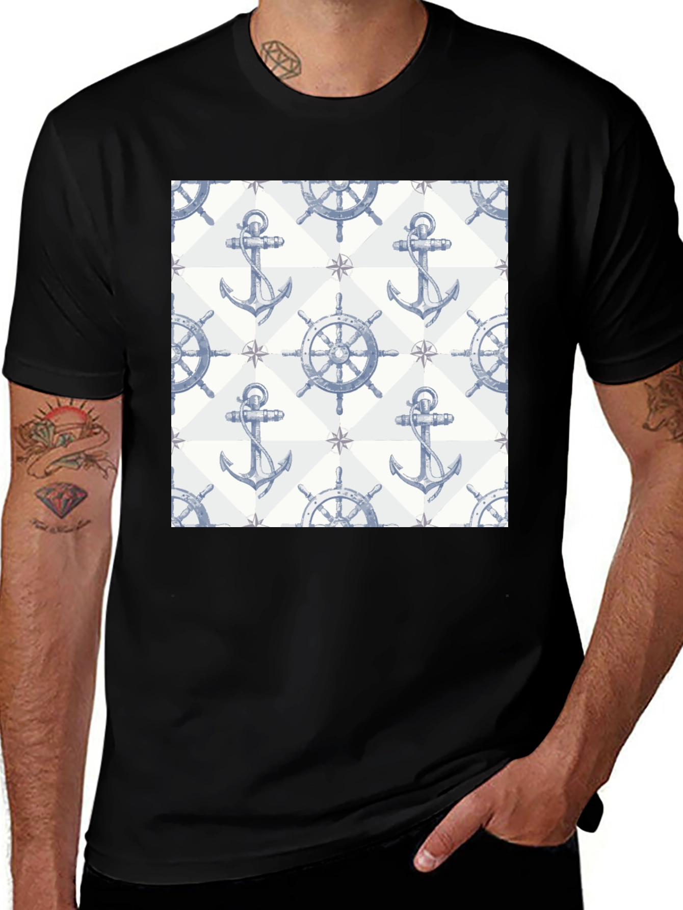 Nautical Anchor & Wheel Print Tee