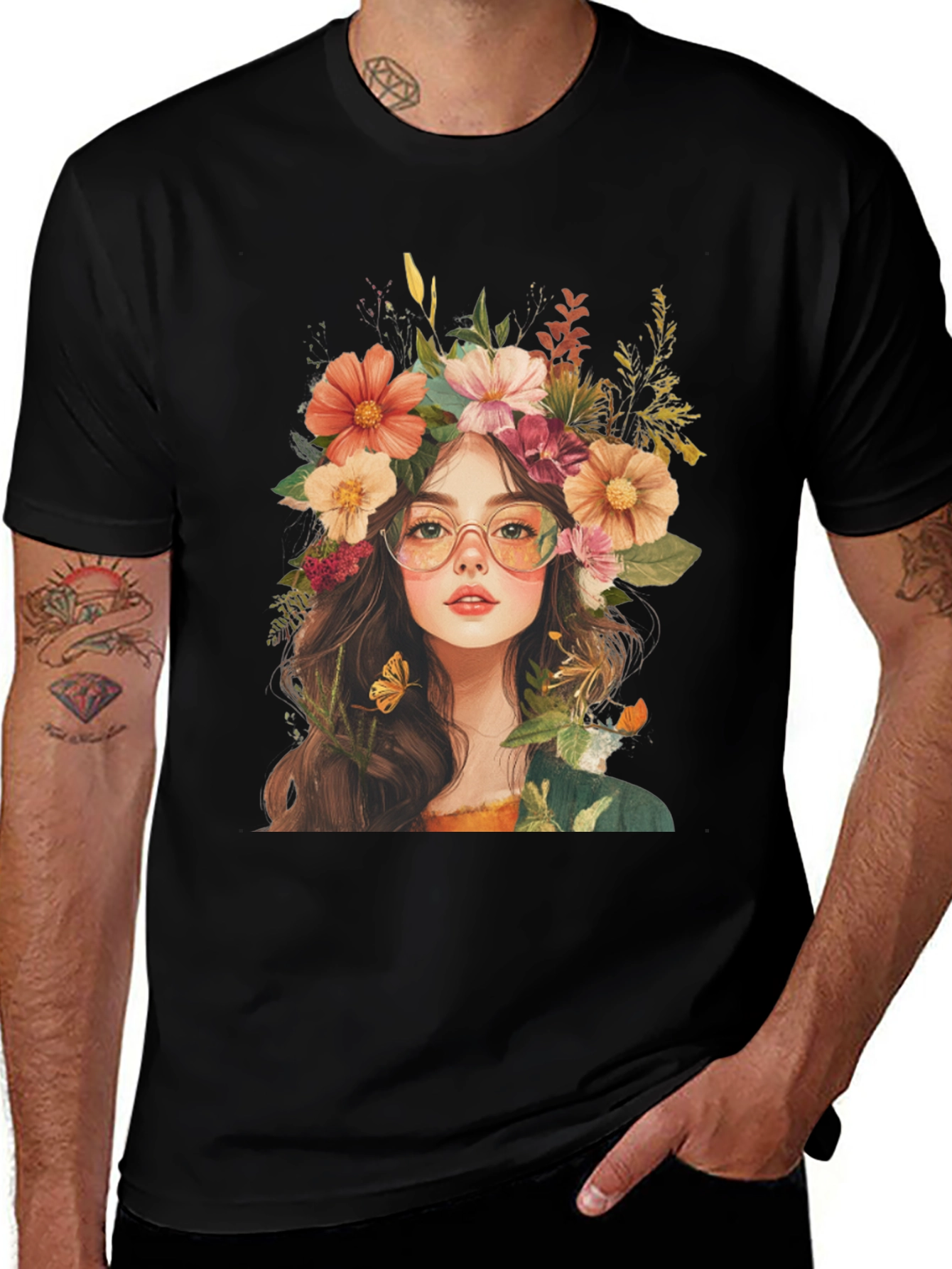 Variant 19 of Floral Crown Girl Graphic Black T-Shirt