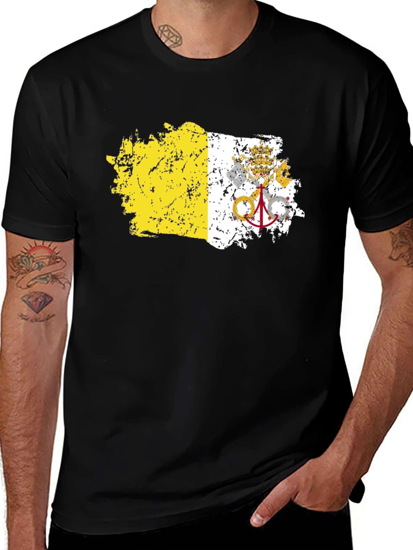 Vatican City Flag Graphic Tee - Black