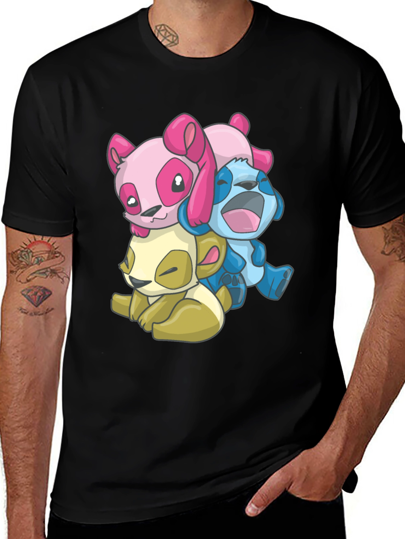 Variant 10 of Cartoon Animal Stack Black T-Shirt