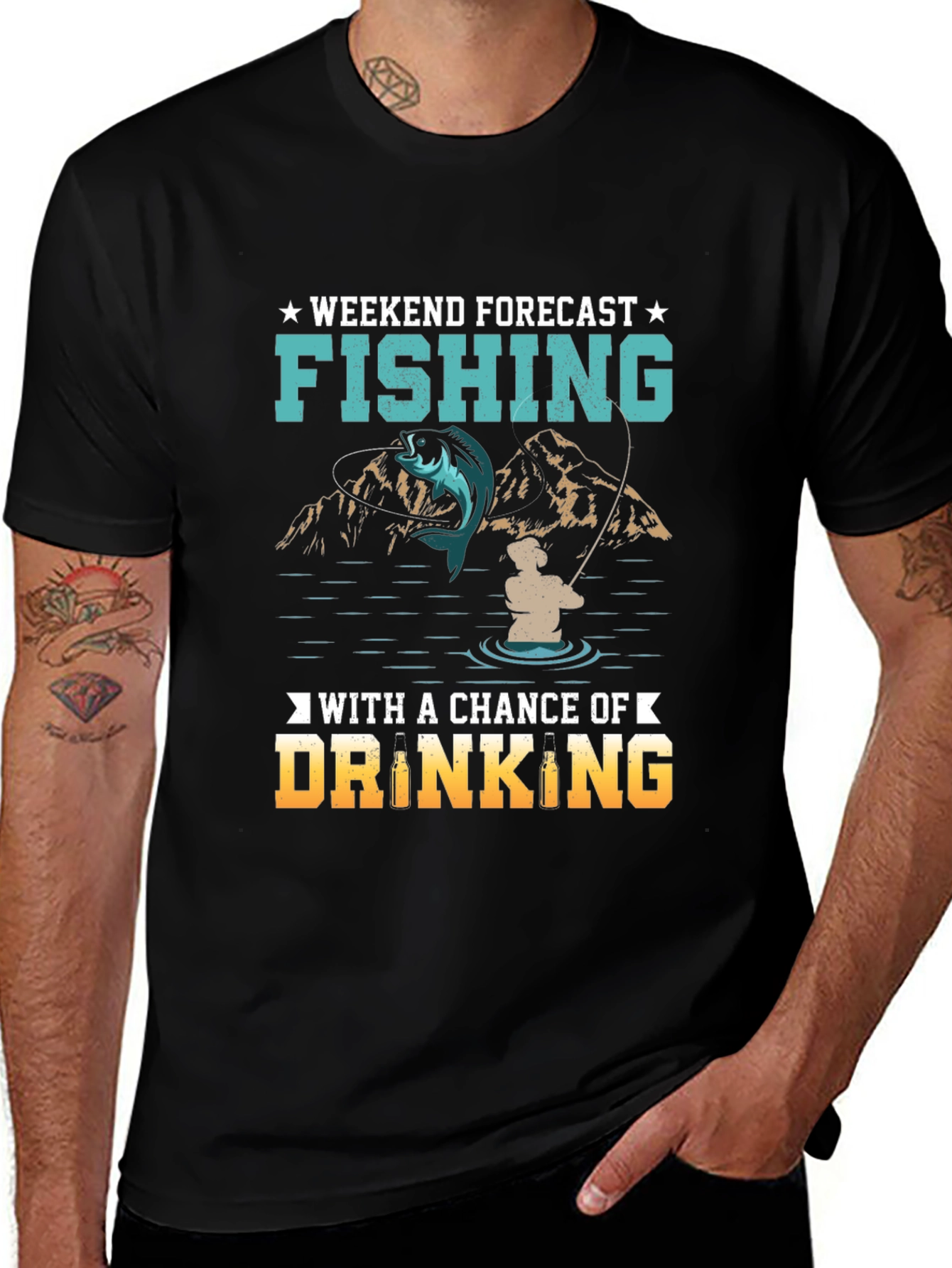 Black Fishing & Drinking Weekend Forecast T-Shirt main image