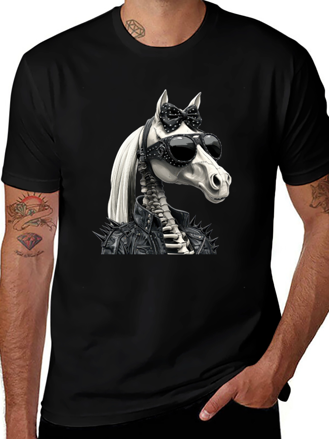 Variant 27 of Skeleton Horse Biker T-Shirt - Rocker Style
