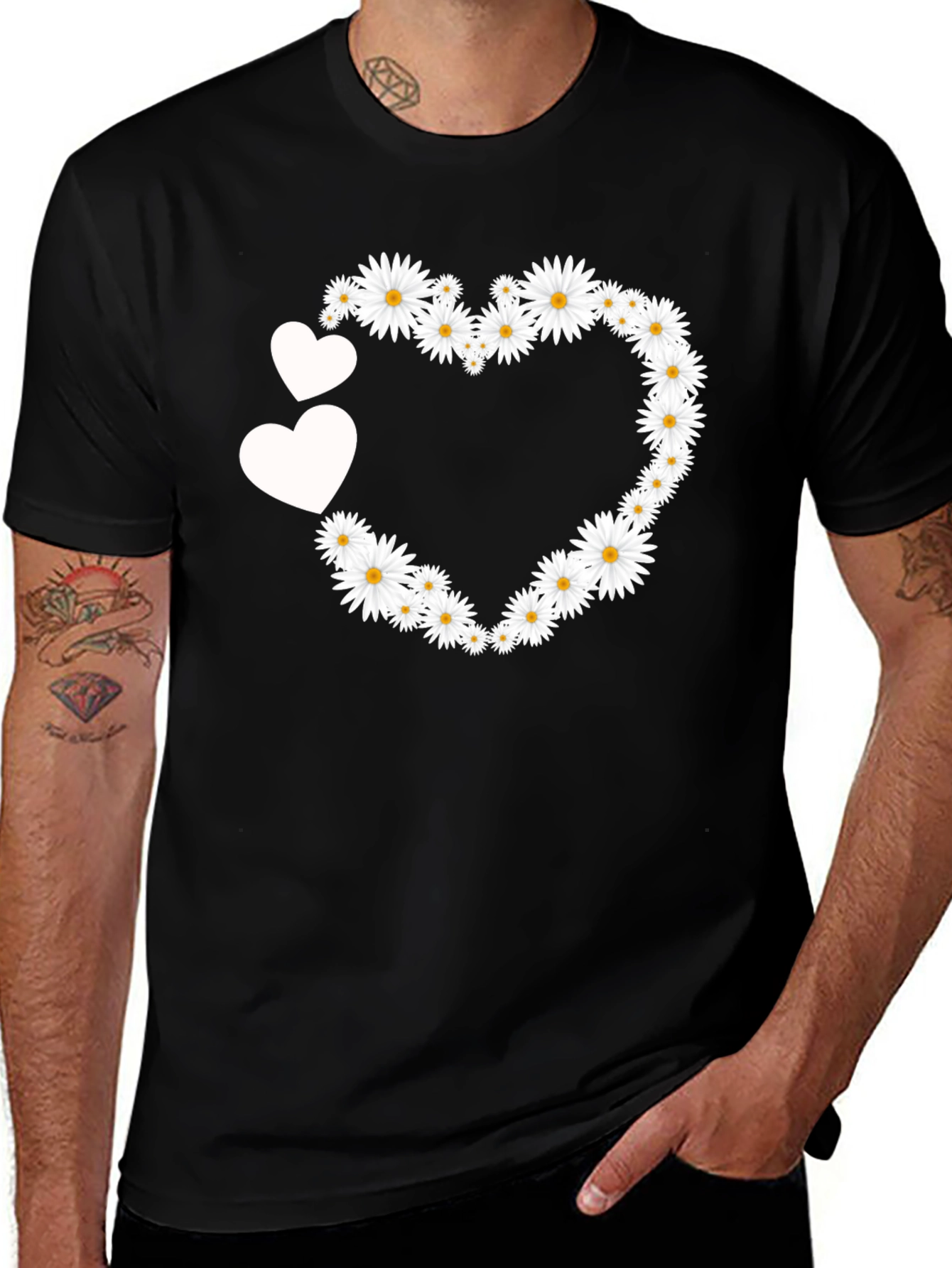 Variant 19 of Floral Heart Tee - Cute Daisy Love T-Shirt