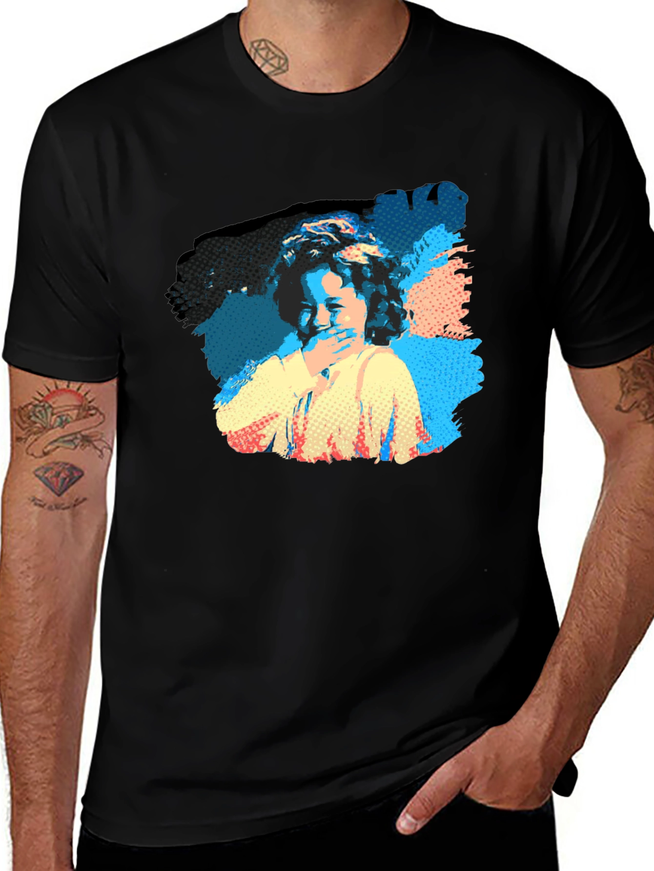 Pop Art Laughing Girl Black T-Shirt