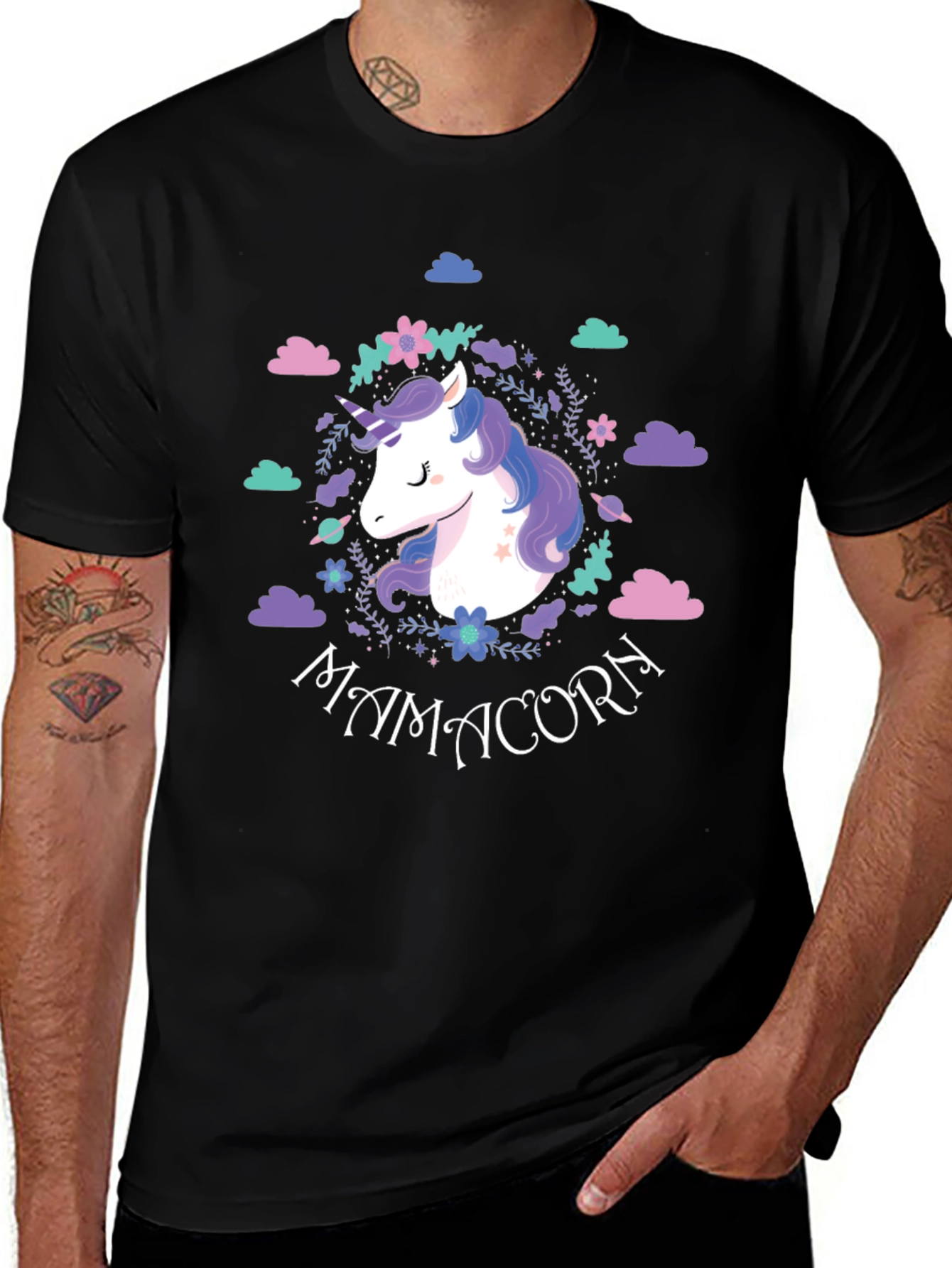 Mamacorn Unicorn Graphic Tee - Black Cotton Blend