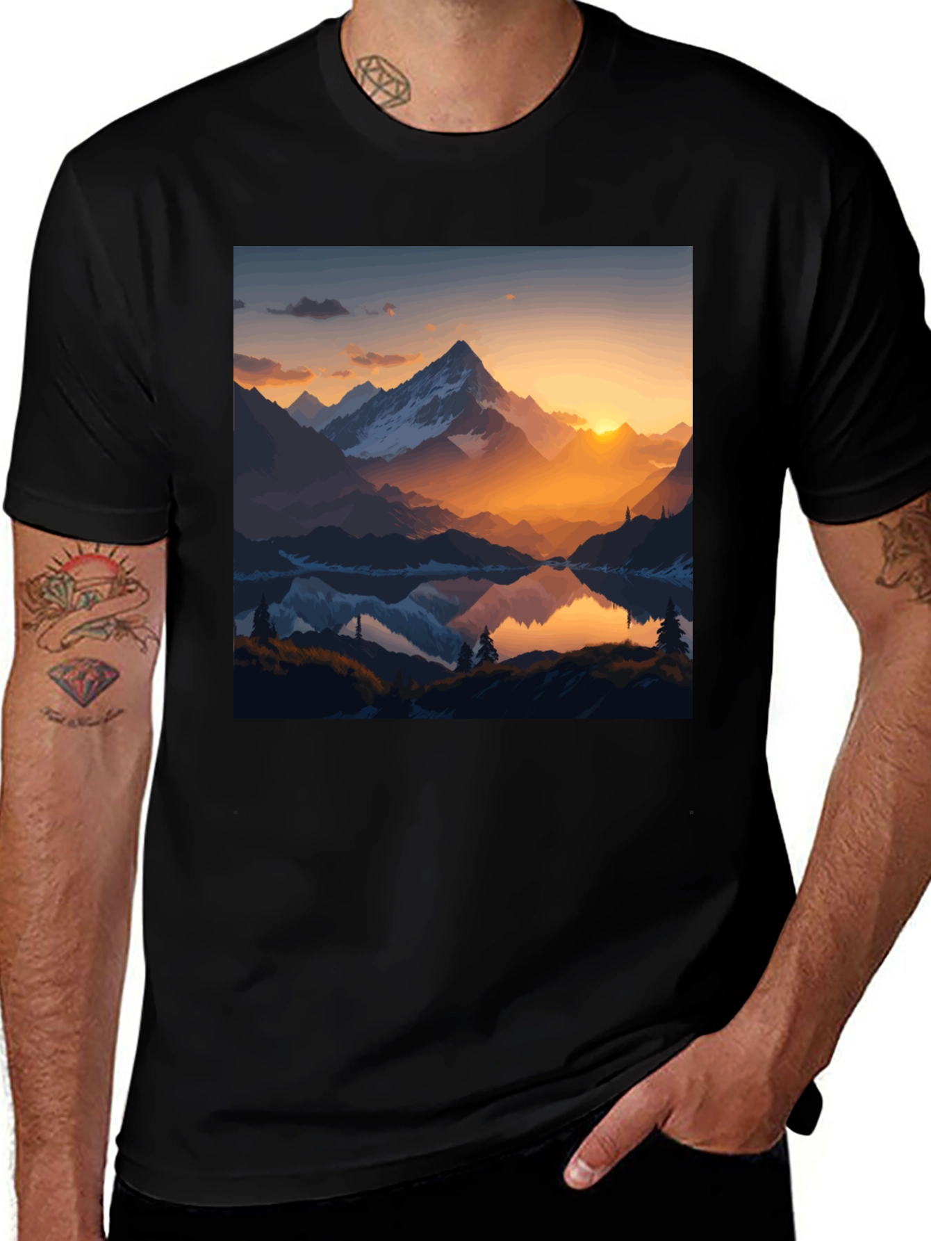 Mountain Lake Sunrise Graphic Tee