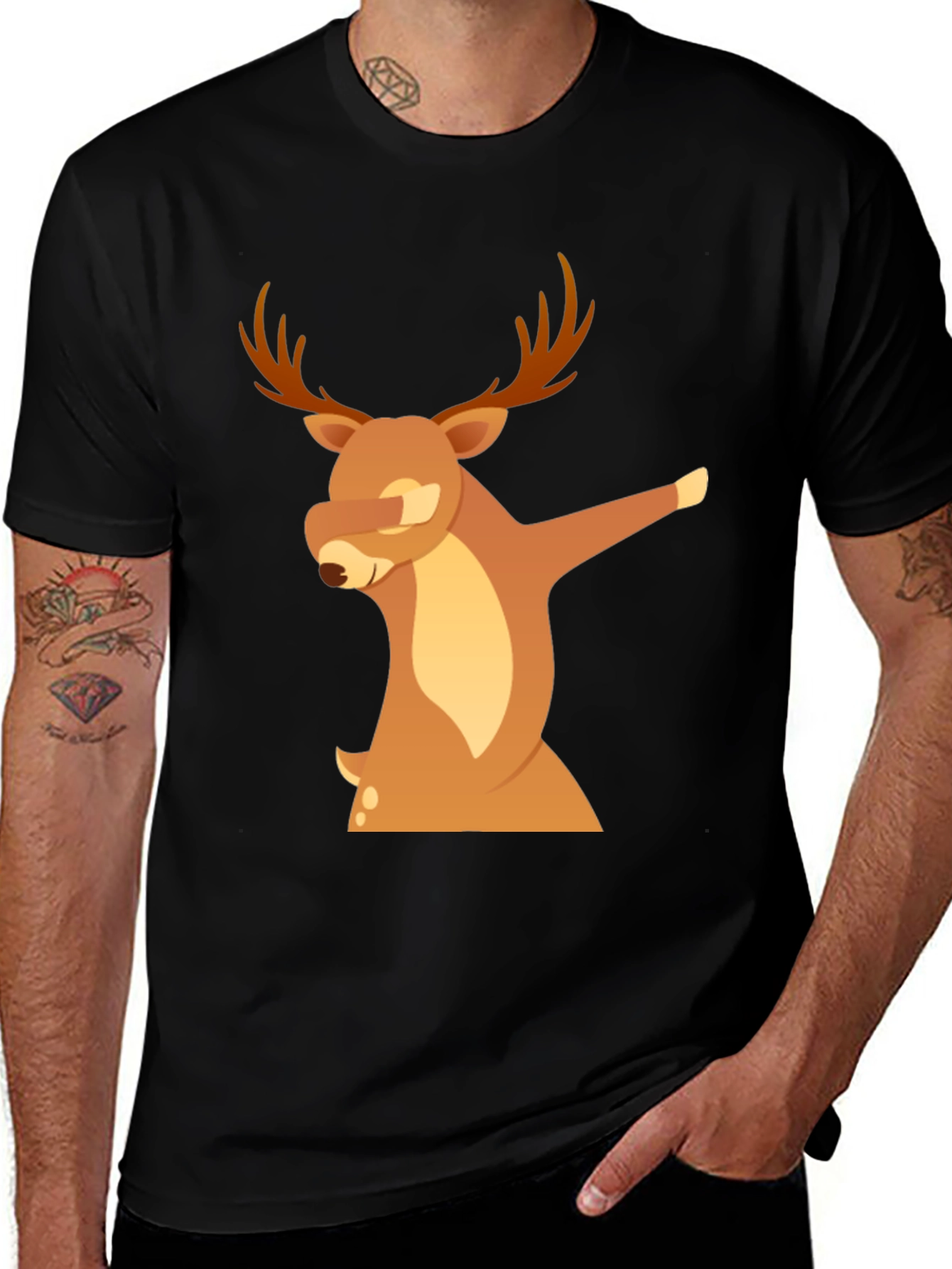 Variant 18 of Dabbing Deer Graphic T-Shirt - Men's Black Tee