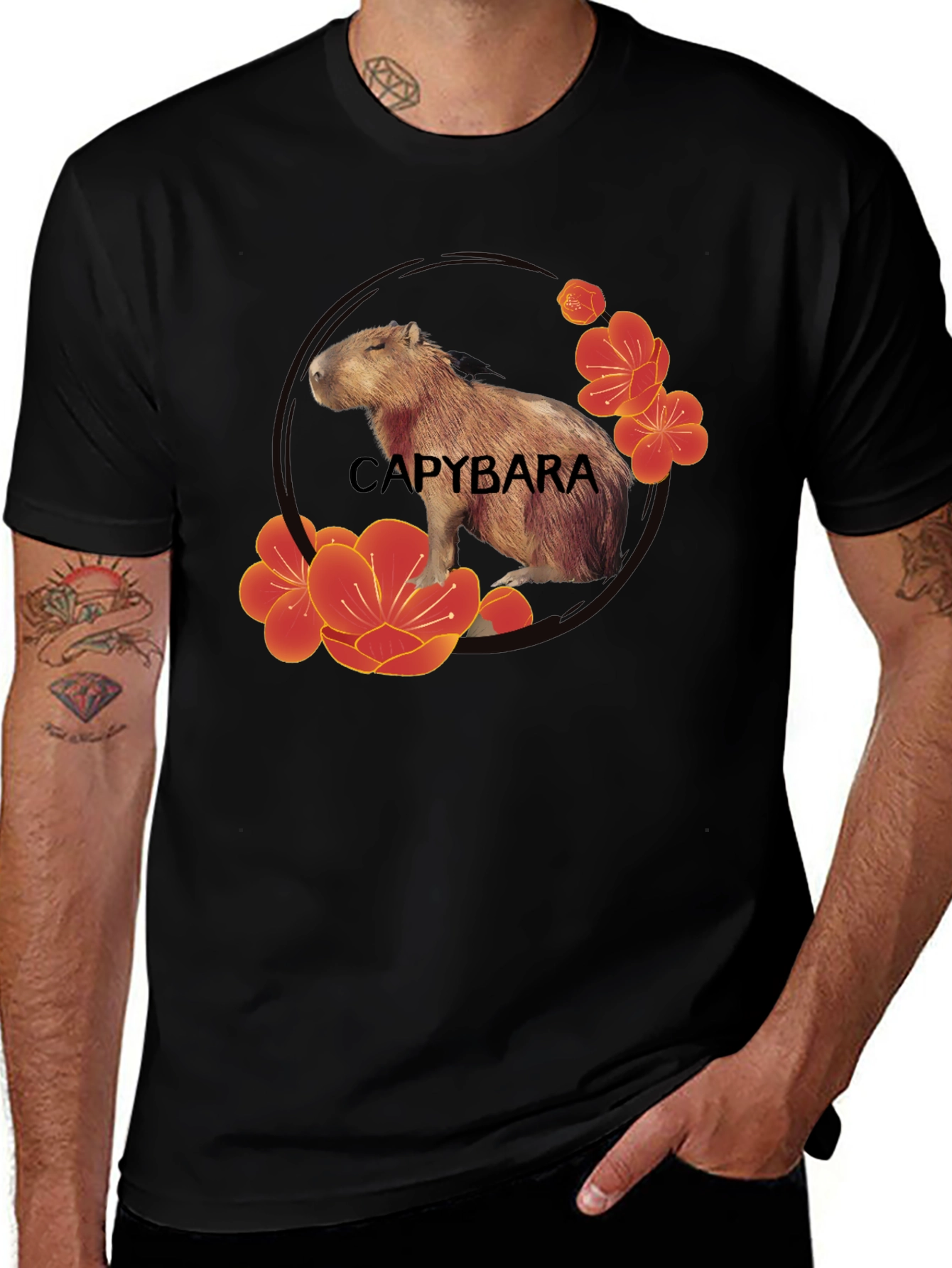 Variant 5 of Capybara Flower T-Shirt - Cute Rodent Tee