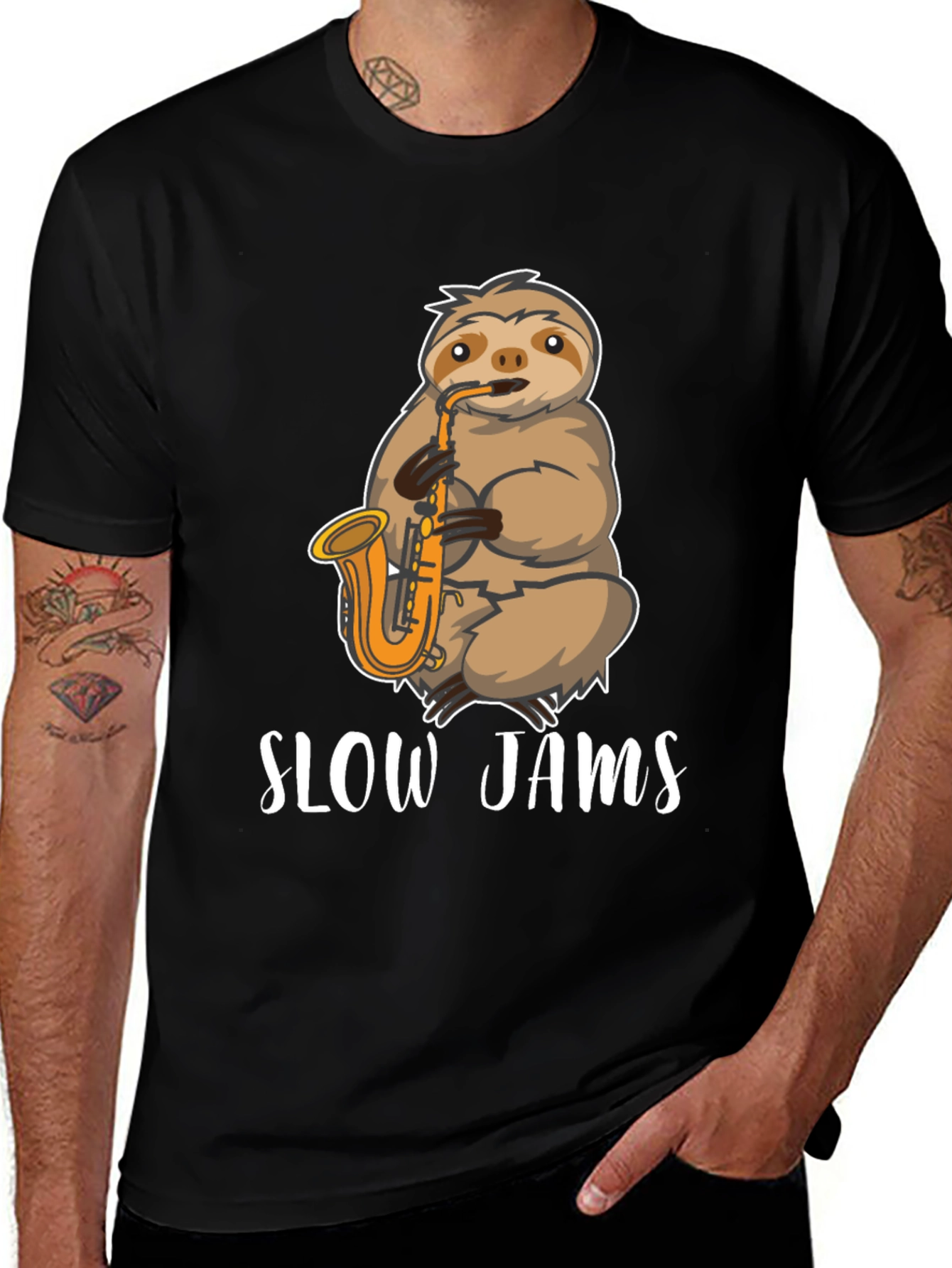 Variant 7 of Slow Jams Sloth Saxophone Graphic Tee