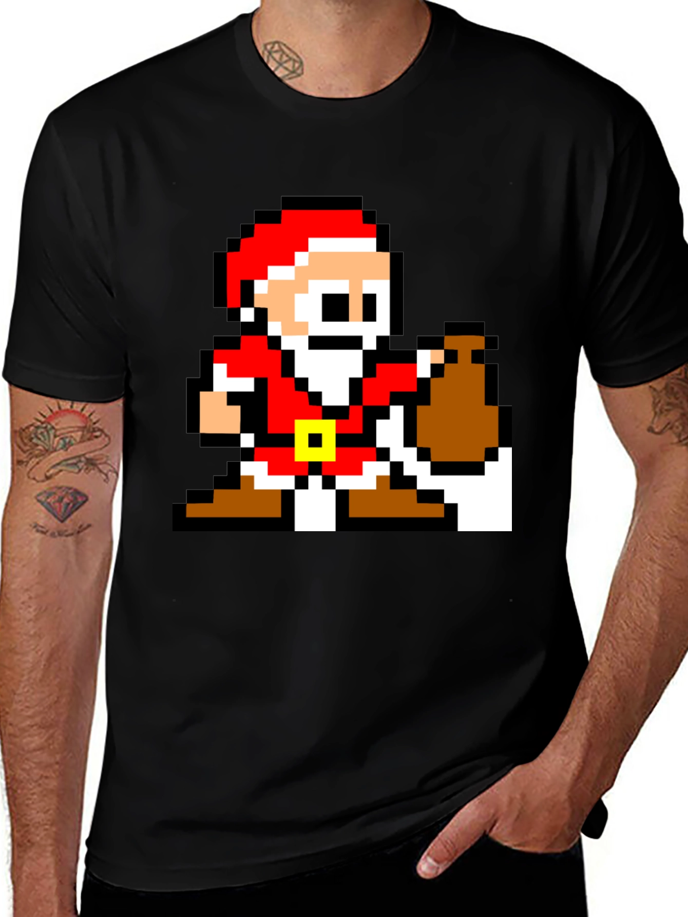 8-Bit Santa T-Shirt - Retro Holiday Style
