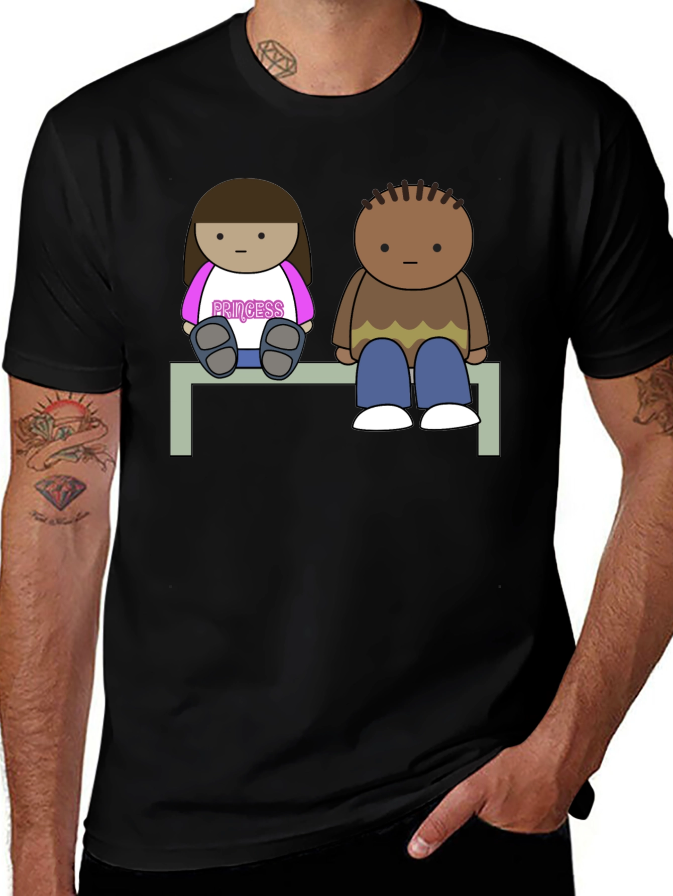 Variant 2 of Cartoon Couple Sitting on Bench T-Shirt