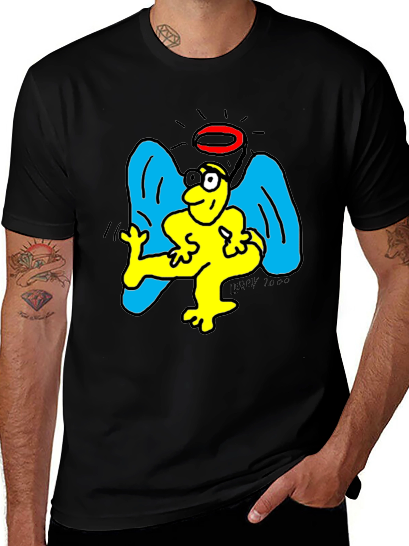 Angel Cartoon Graphic Tee - Black