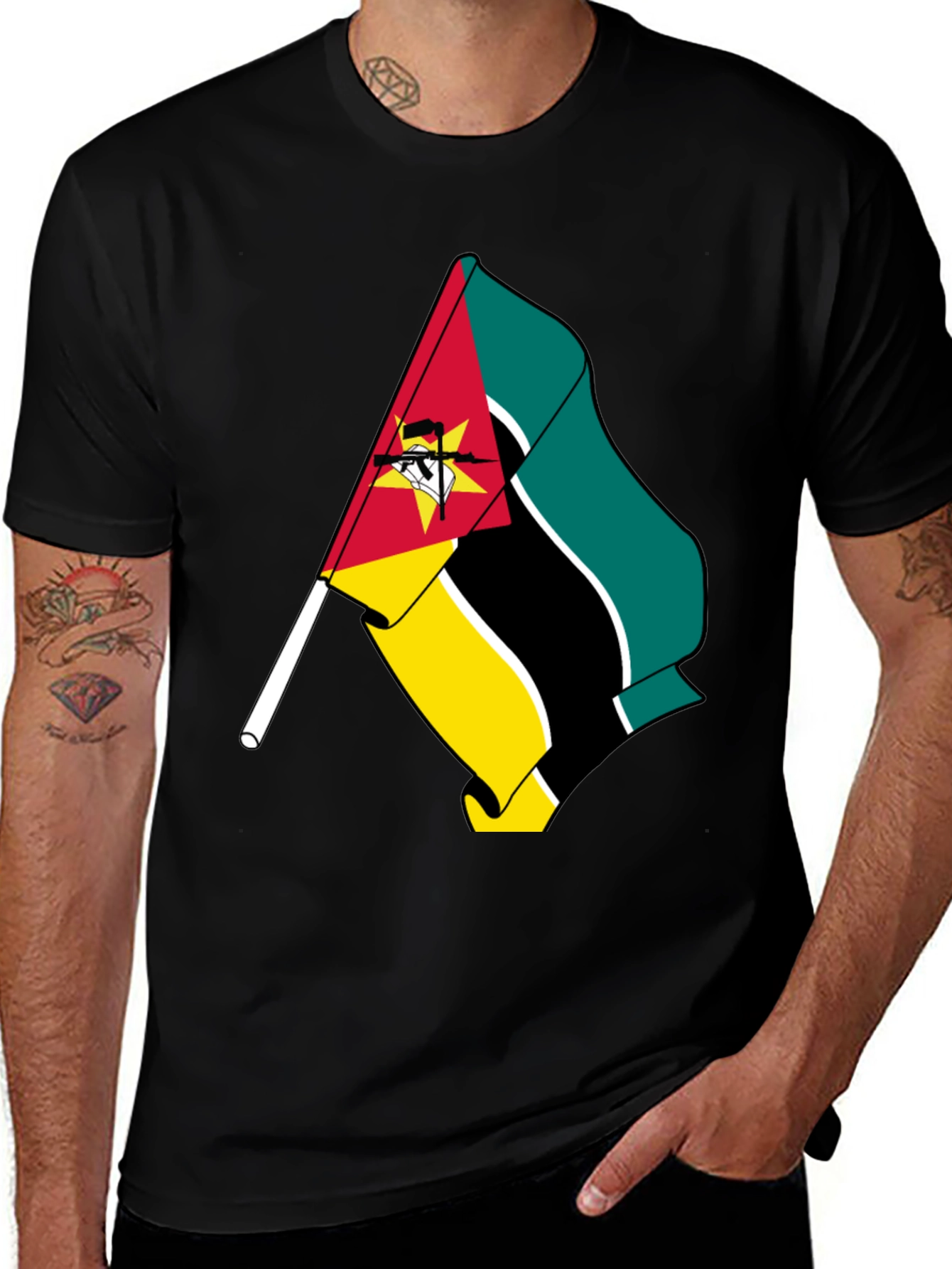 Variant 22 of Mozambique Flag Graphic Tee - Black T-Shirt