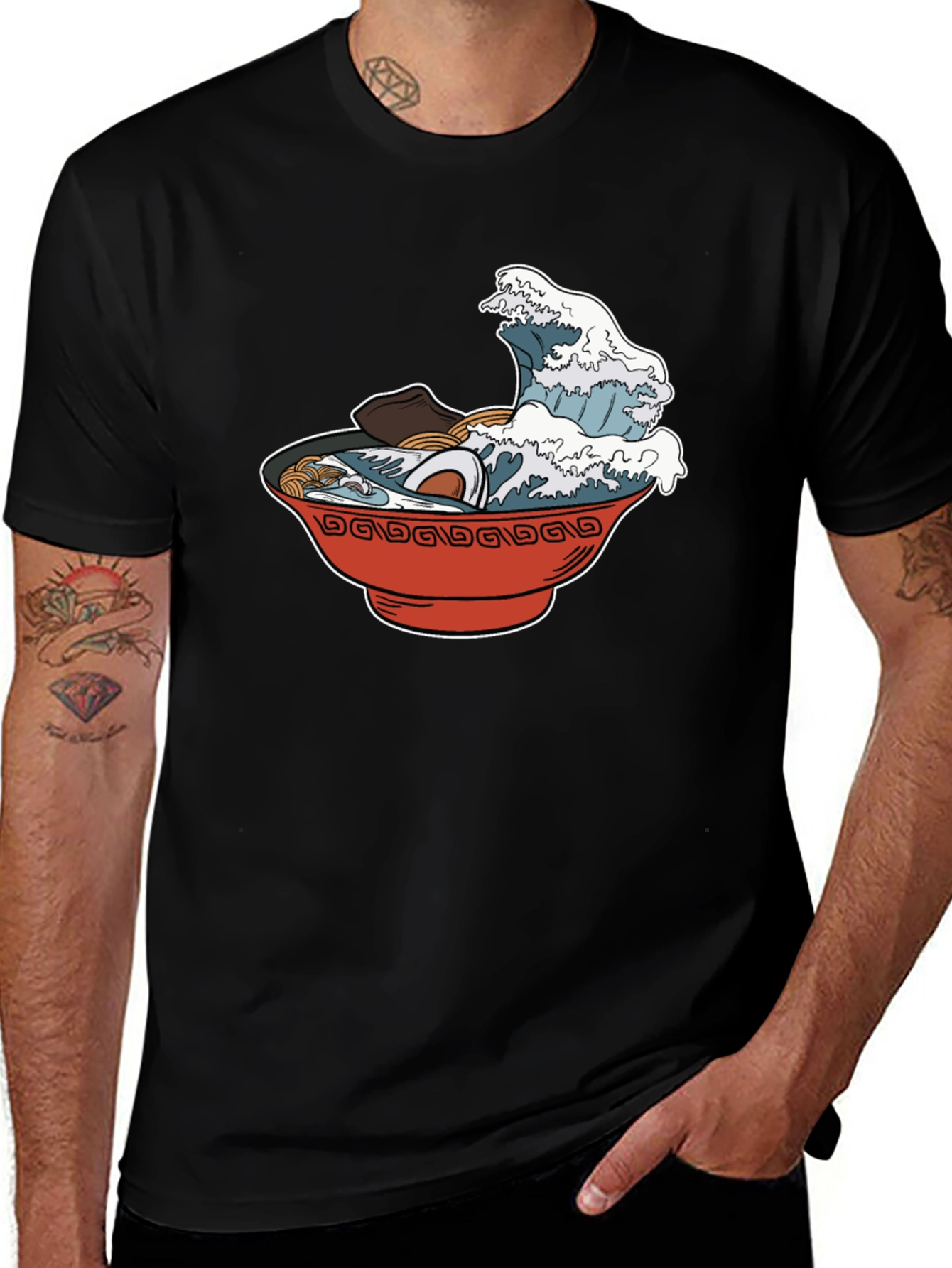 Variant 26 of Ramen Wave Graphic Tee - Black Cotton T-Shirt