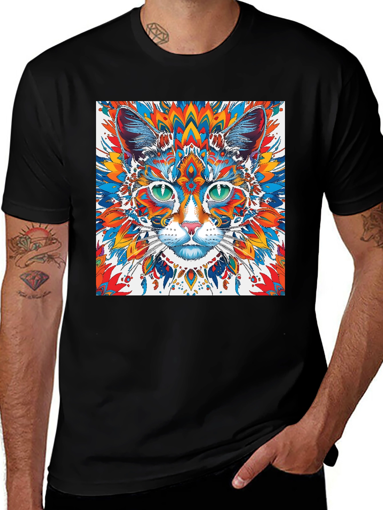 Variant 22 of Psychedelic Cat Graphic Tee - Black