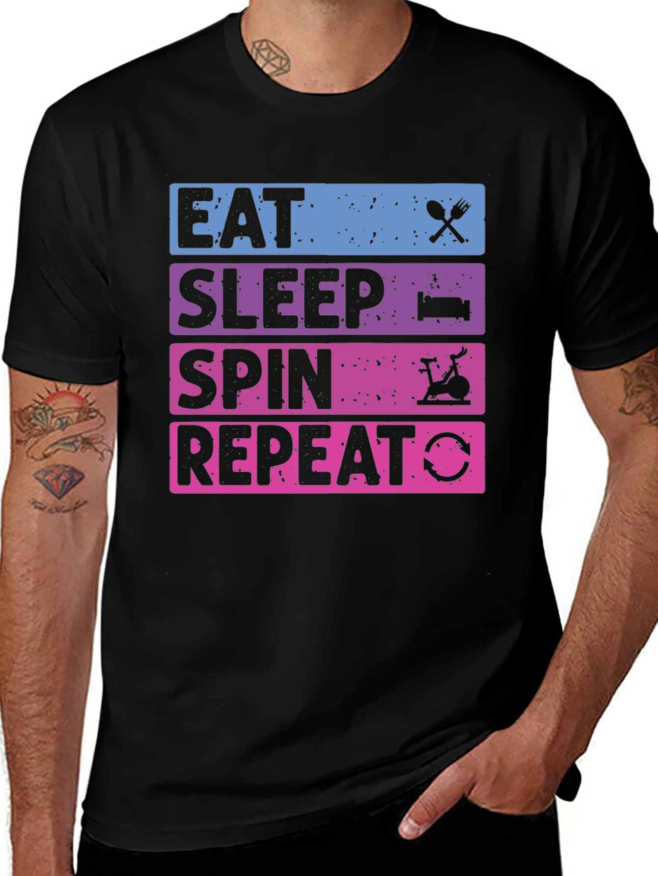 Variant 14 of Eat Sleep Spin Repeat T-Shirt - Fitness Apparel