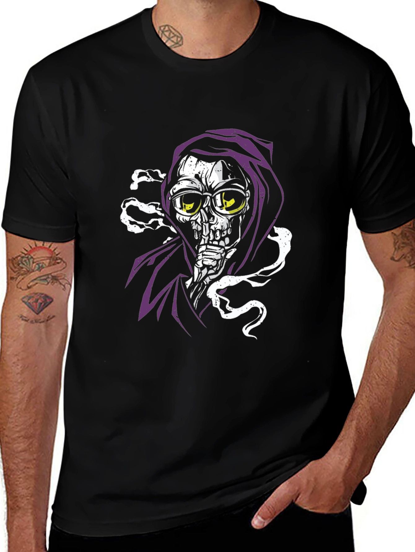 Black Smoking Grim Reaper T-Shirt main image
