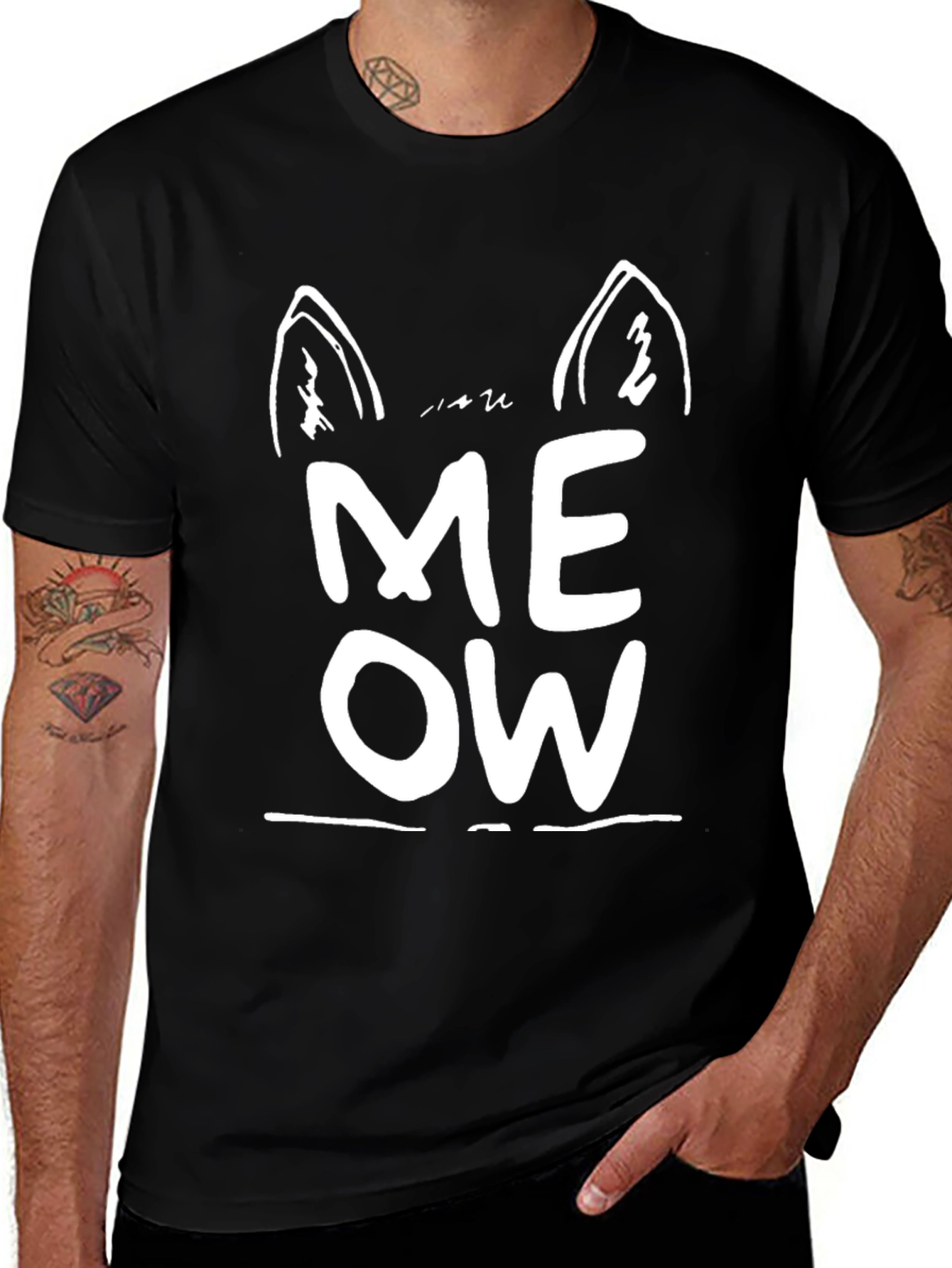 Variant 14 of Meow Cat Ear Graphic Tee - Black Unisex T-Shirt