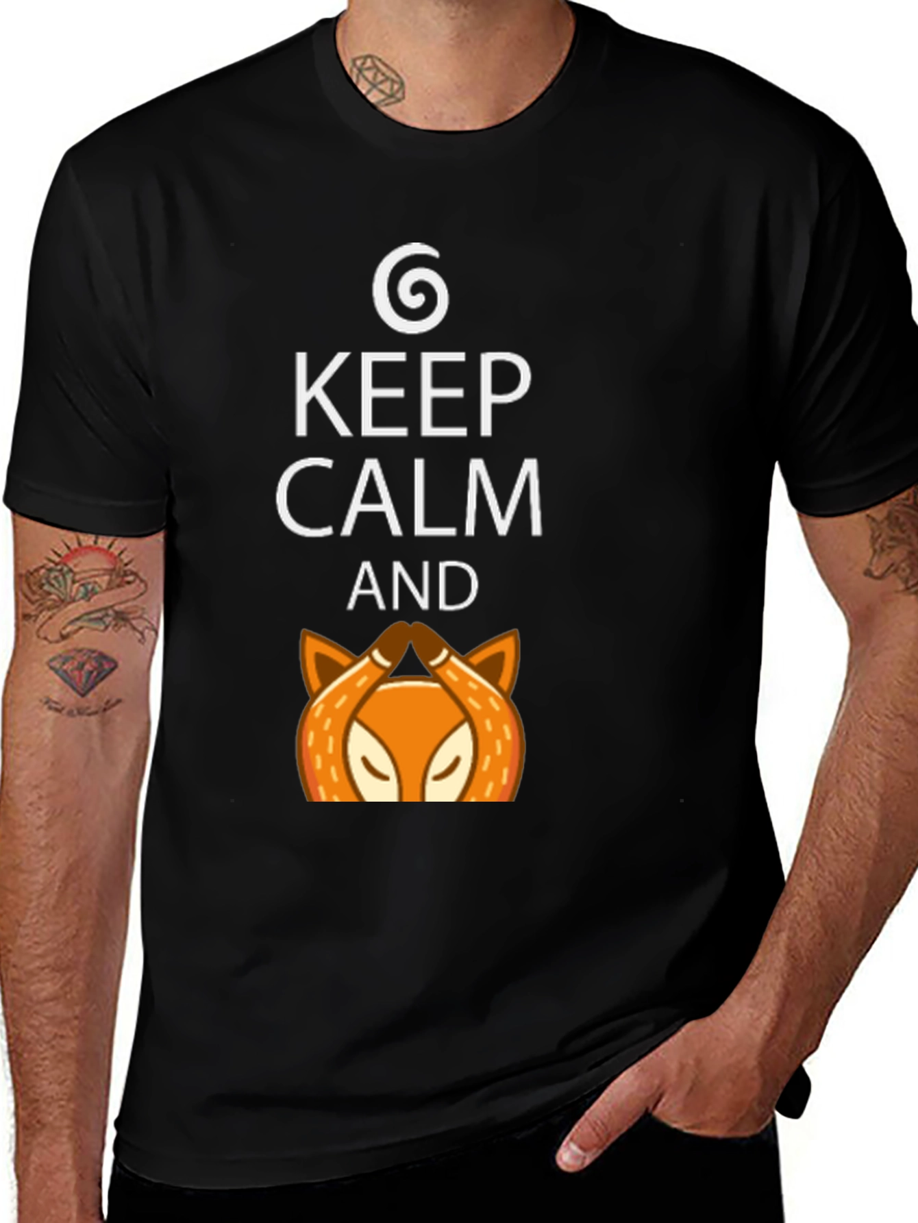Variant 18 of Keep Calm Fox Graphic Tee - Men's Black T-Shirt