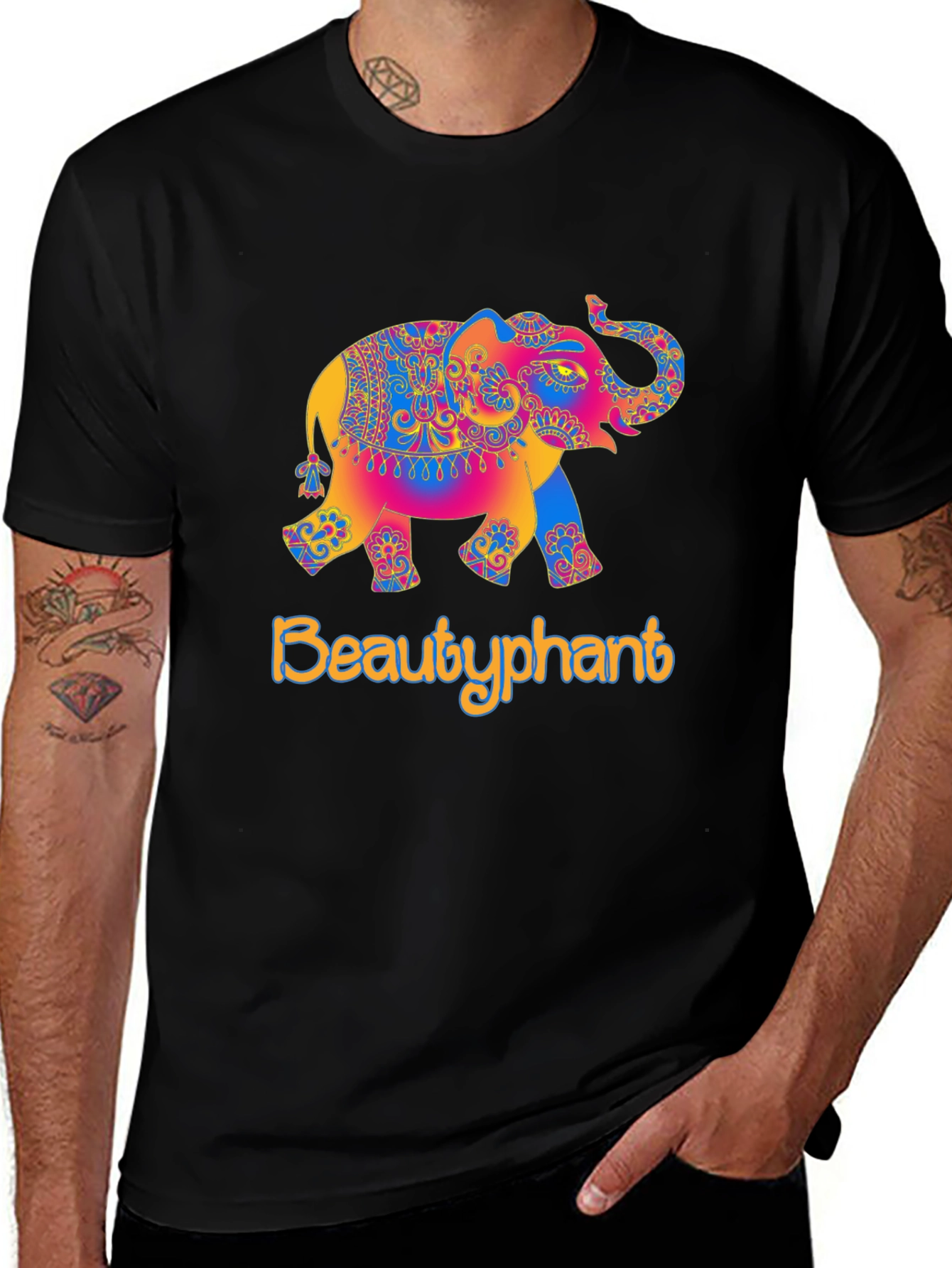 Variant 12 of Beautyphant Graphic T-Shirt - Men's Black Tee
